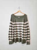 Aerie Green Striped Cotton Sweater (L)