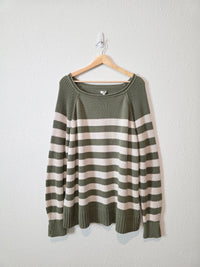 Aerie Green Striped Cotton Sweater (L)