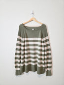 Aerie Green Striped Cotton Sweater (L)