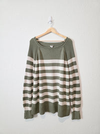 Aerie Green Striped Cotton Sweater (L)