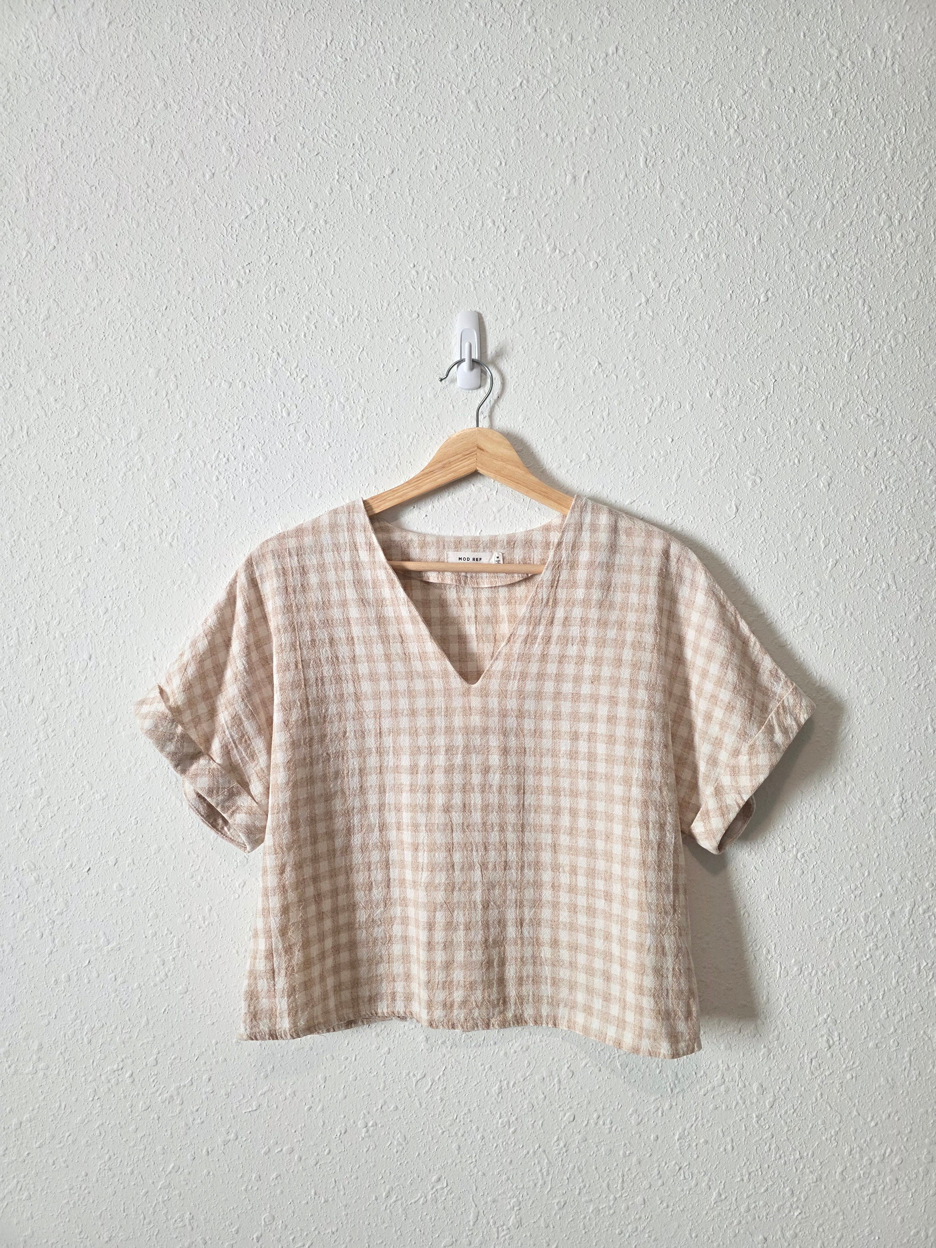 Mod Ref Cotton Linen Gingham Top (M)