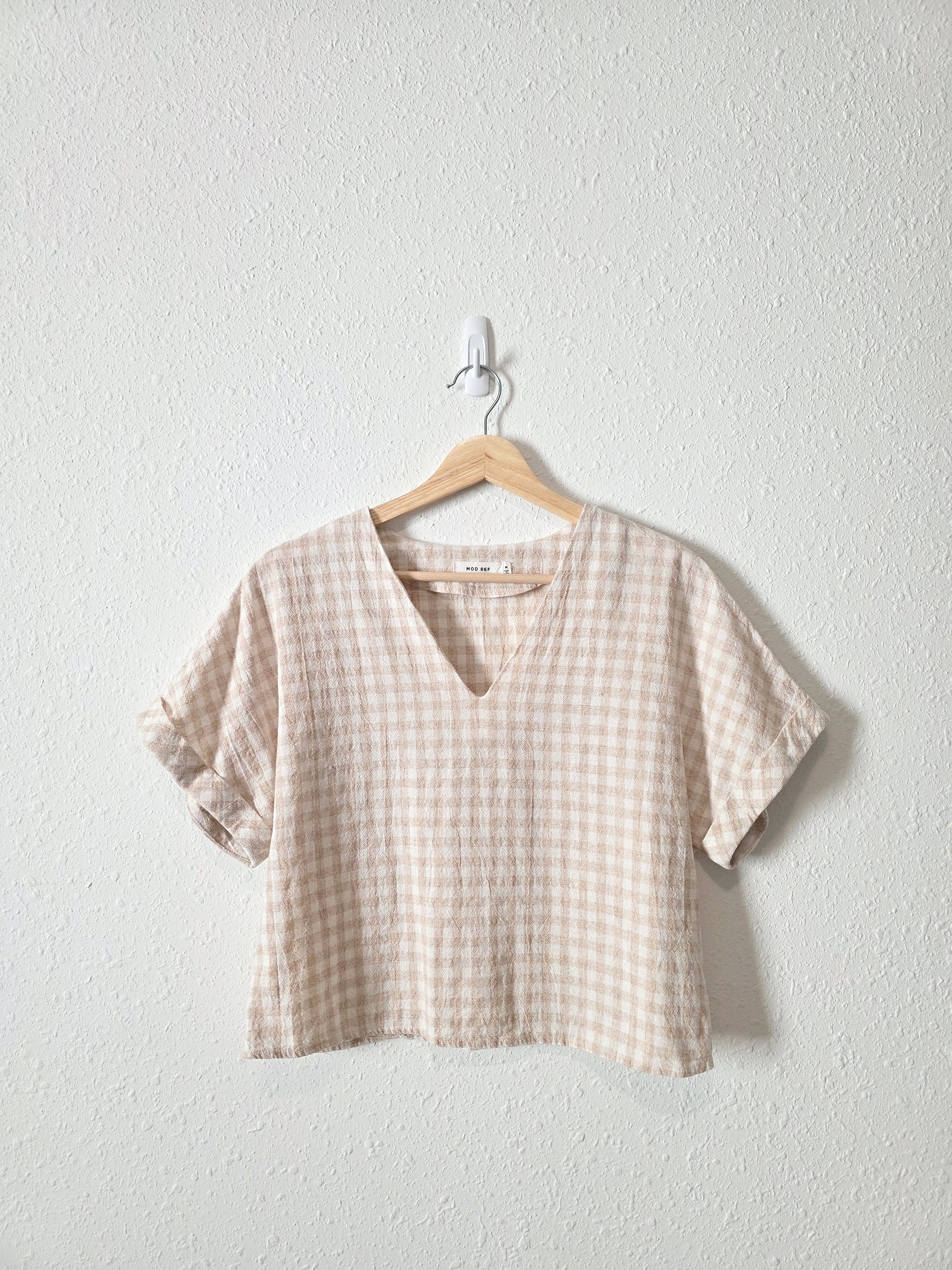 Mod Ref Cotton Linen Gingham Top (M)