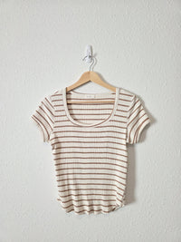Brown Striped Ribbed Tee (L)