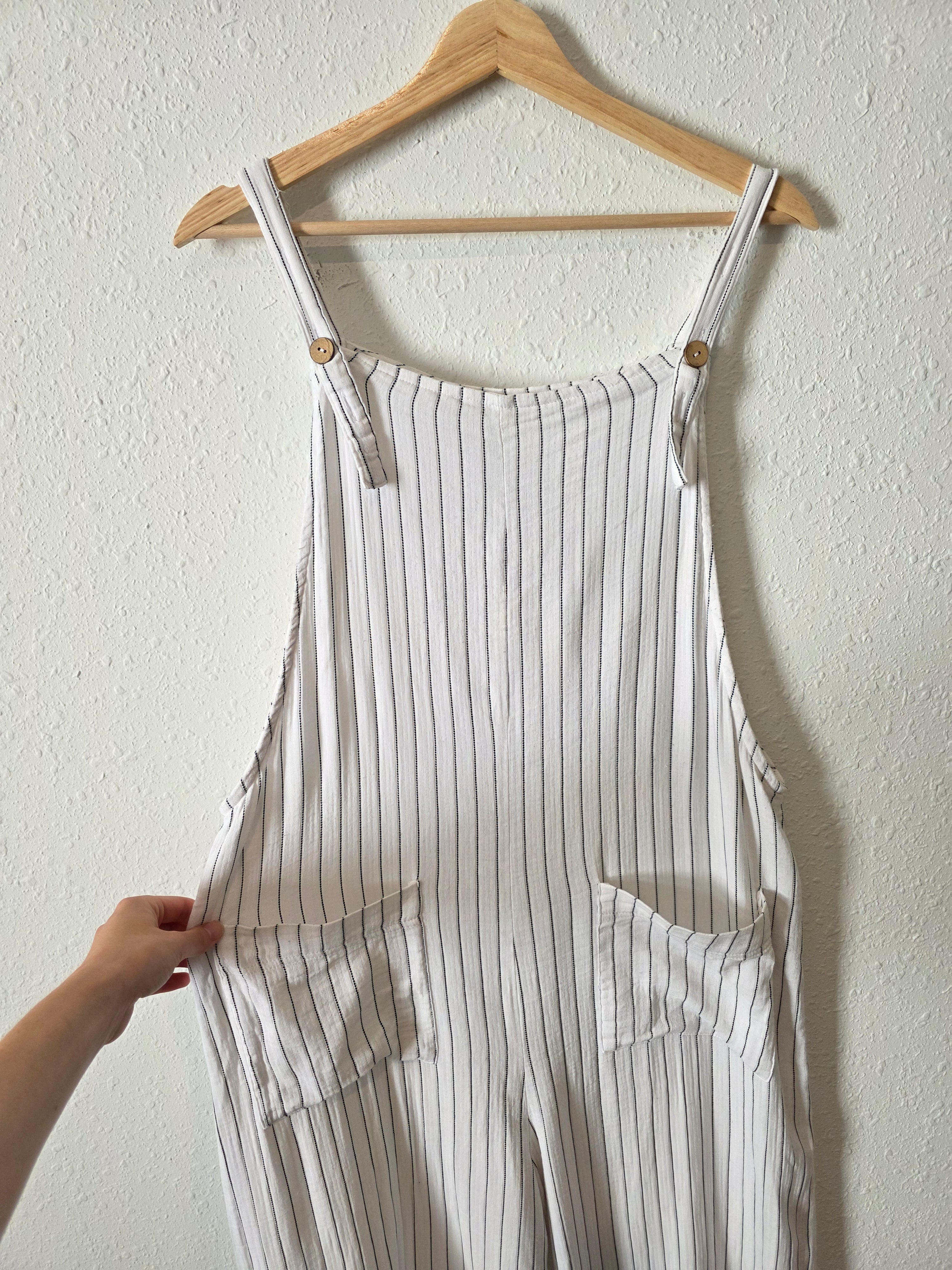 Striped Wide Leg Overalls (L)