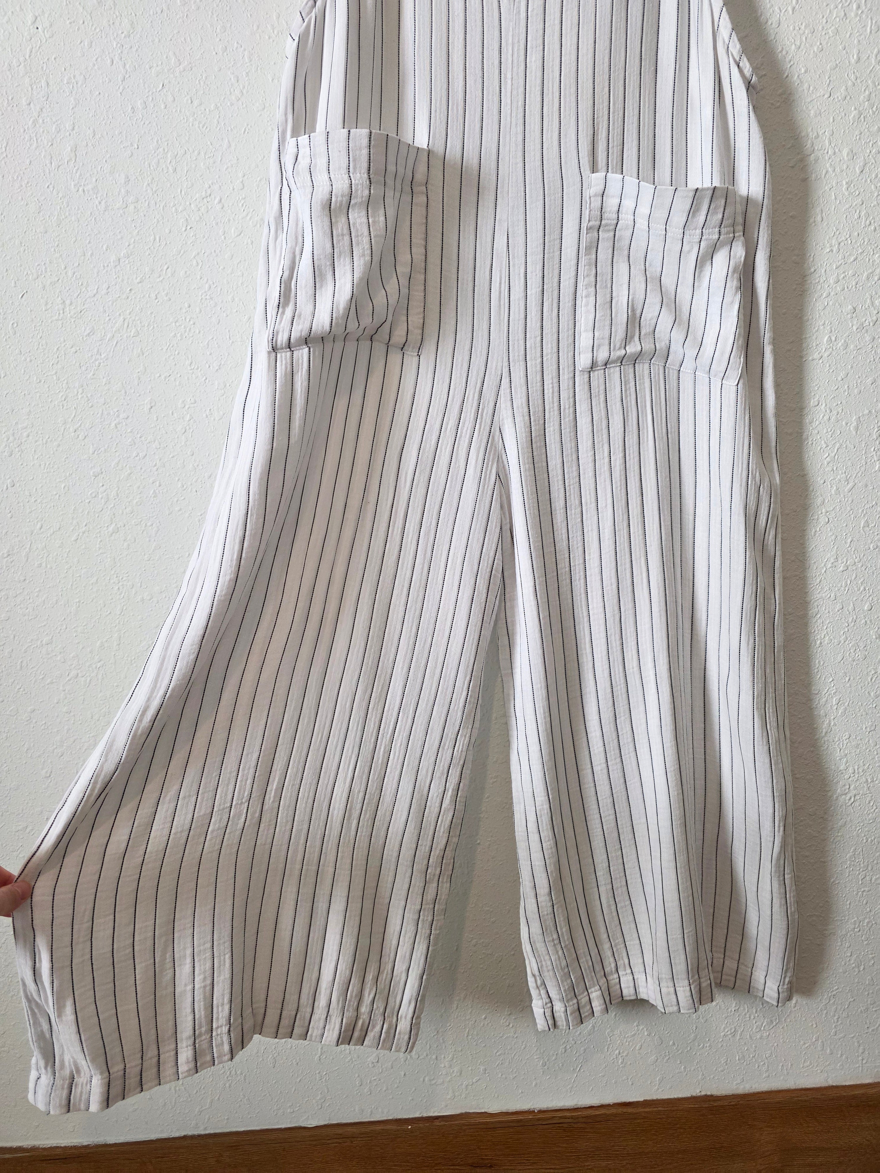 Striped Wide Leg Overalls (L)