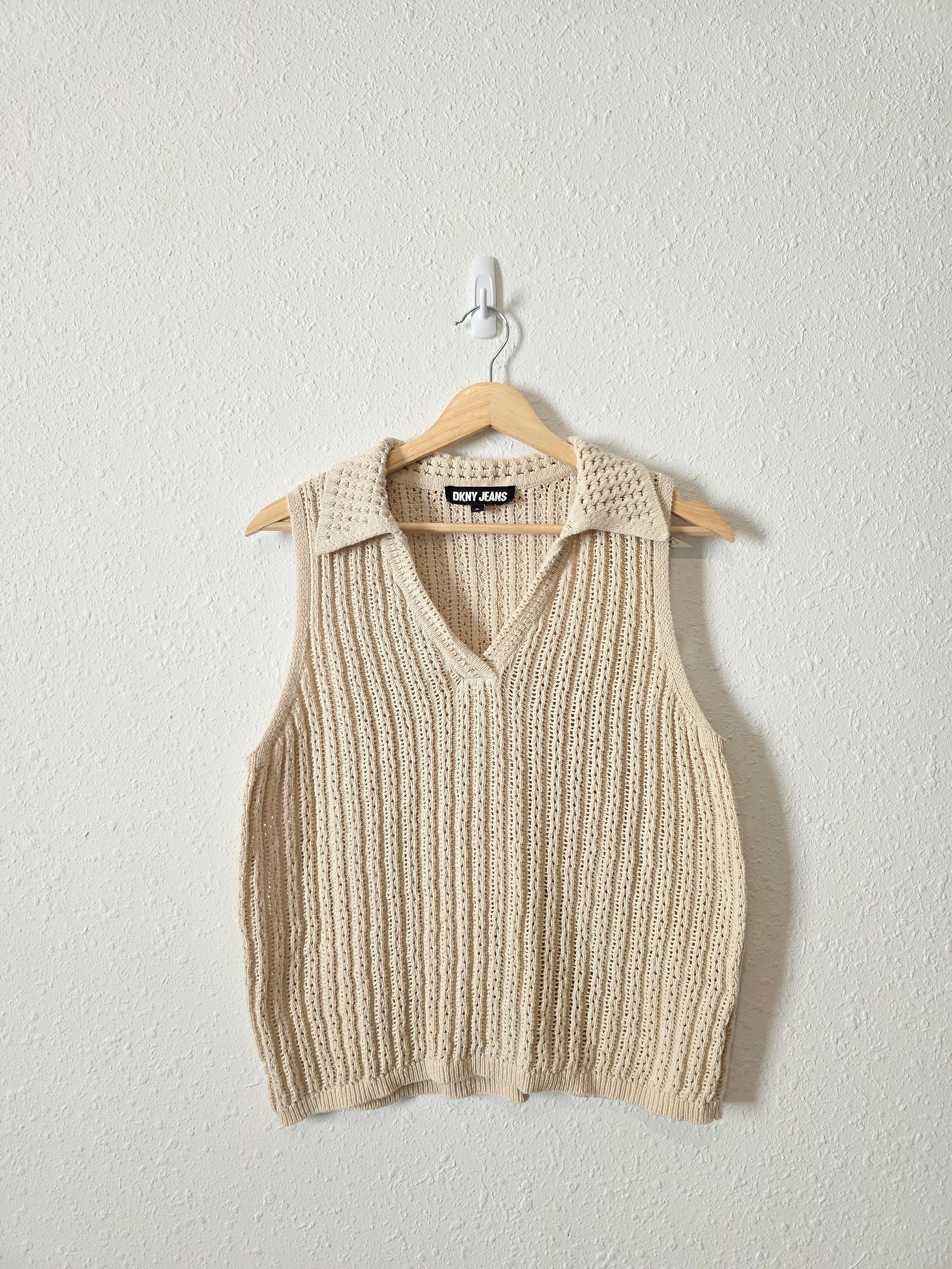 Cotton Linen Collared Knit Tank (XL)