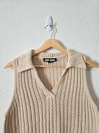 Cotton Linen Collared Knit Tank (XL)