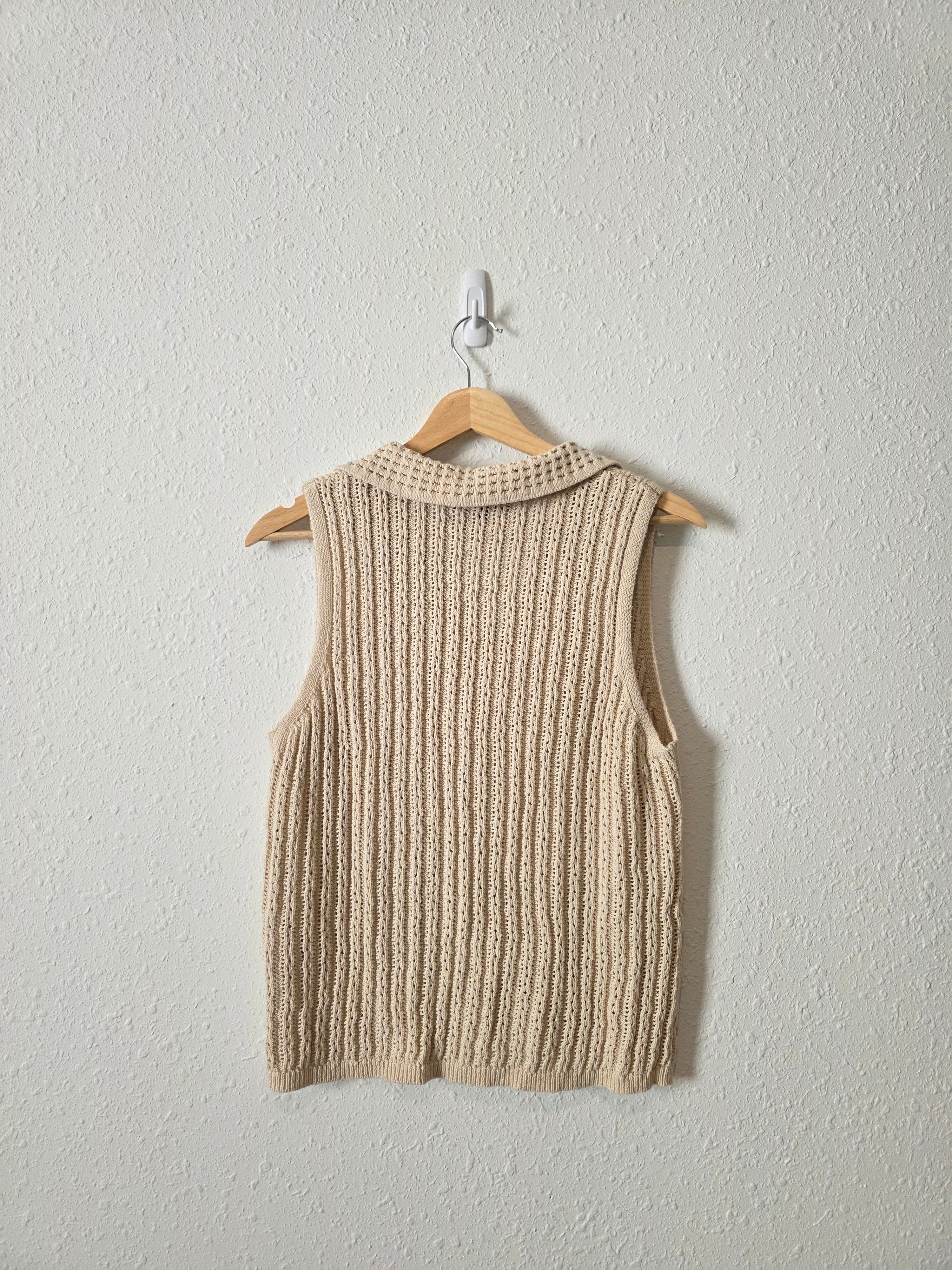 Cotton Linen Collared Knit Tank (XL)