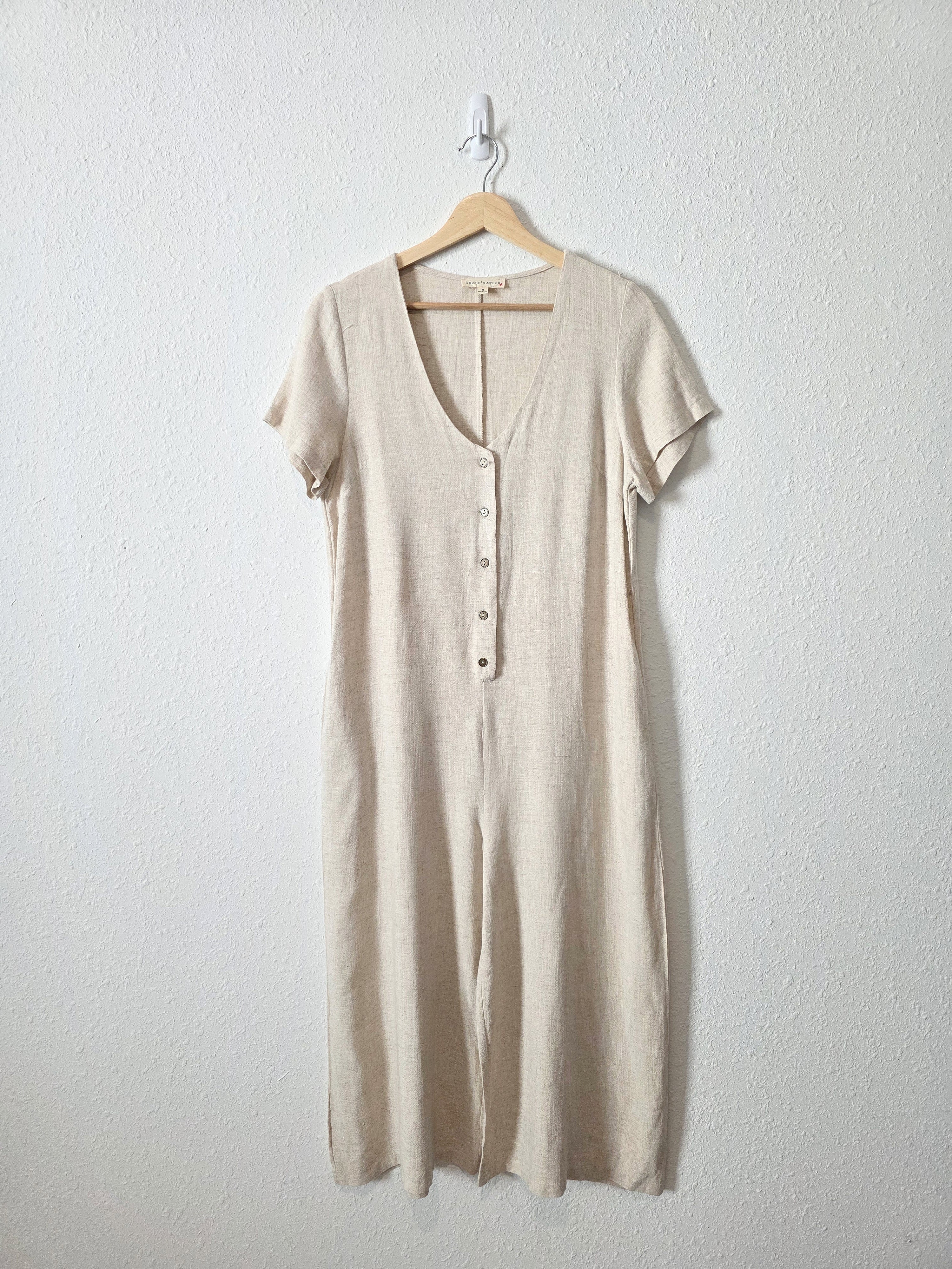 Grade & Gather Wide Leg Linen Jumpsuit (M)