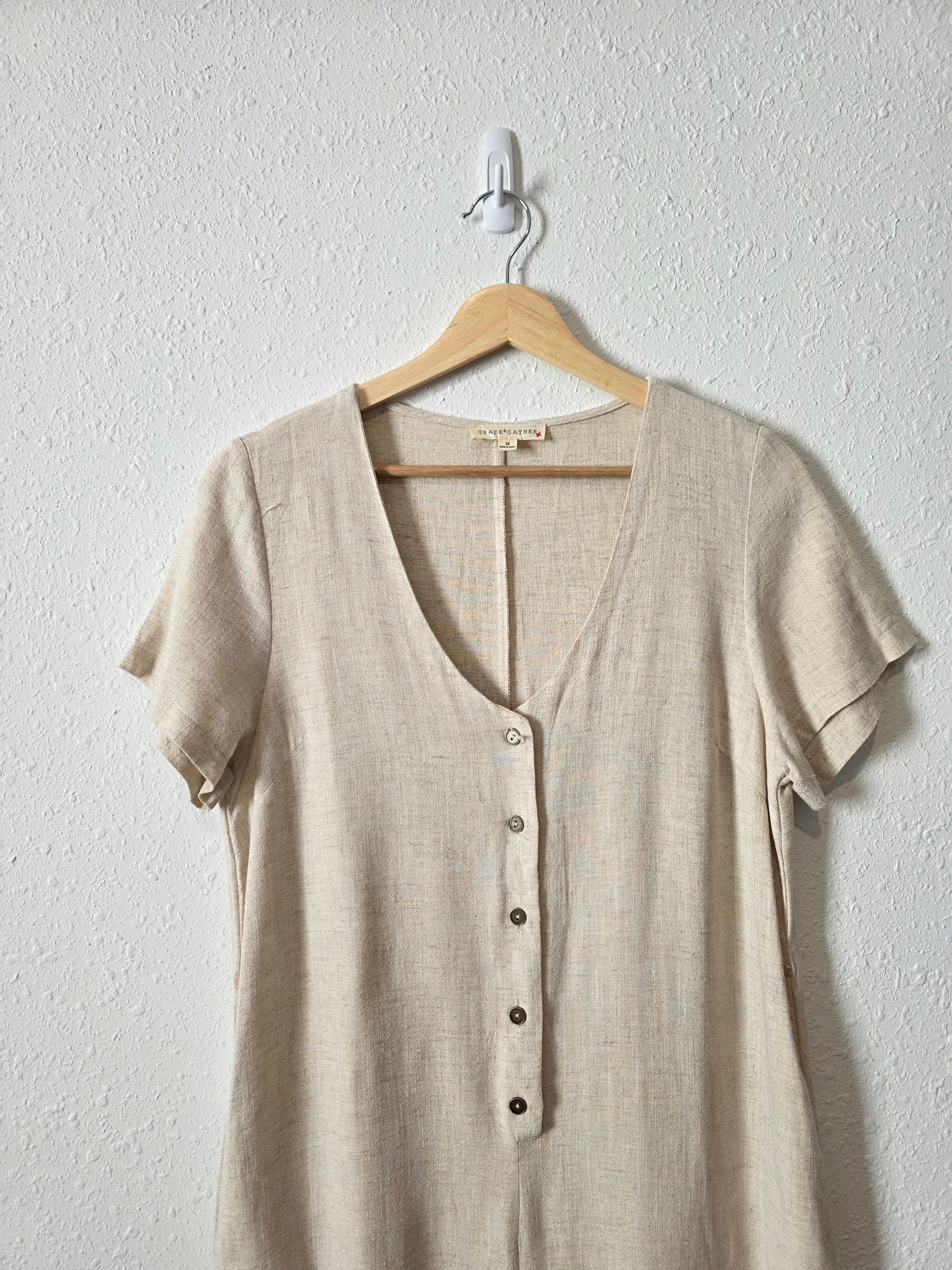 Grade & Gather Wide Leg Linen Jumpsuit (M)