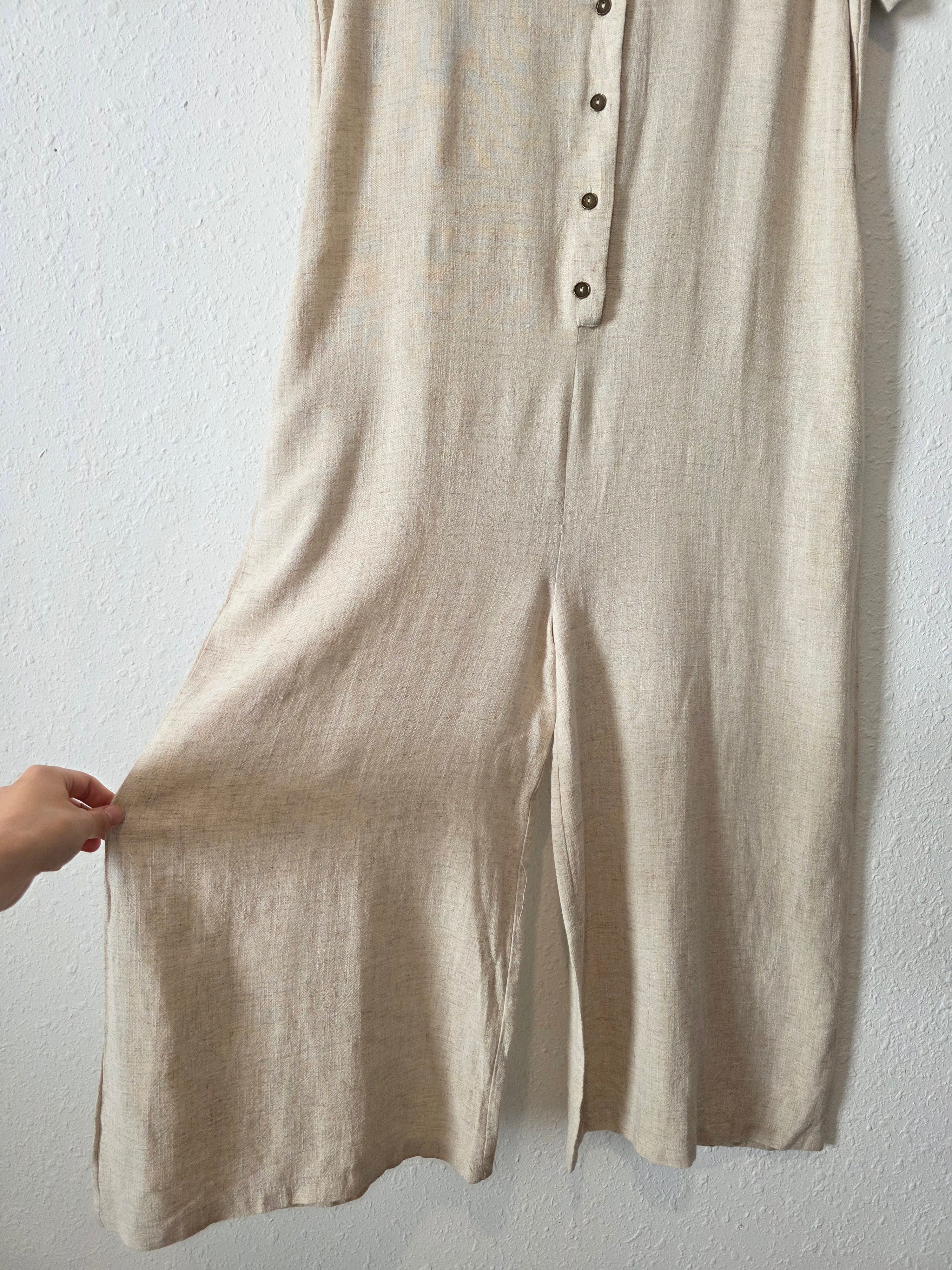 Grade & Gather Wide Leg Linen Jumpsuit (M)