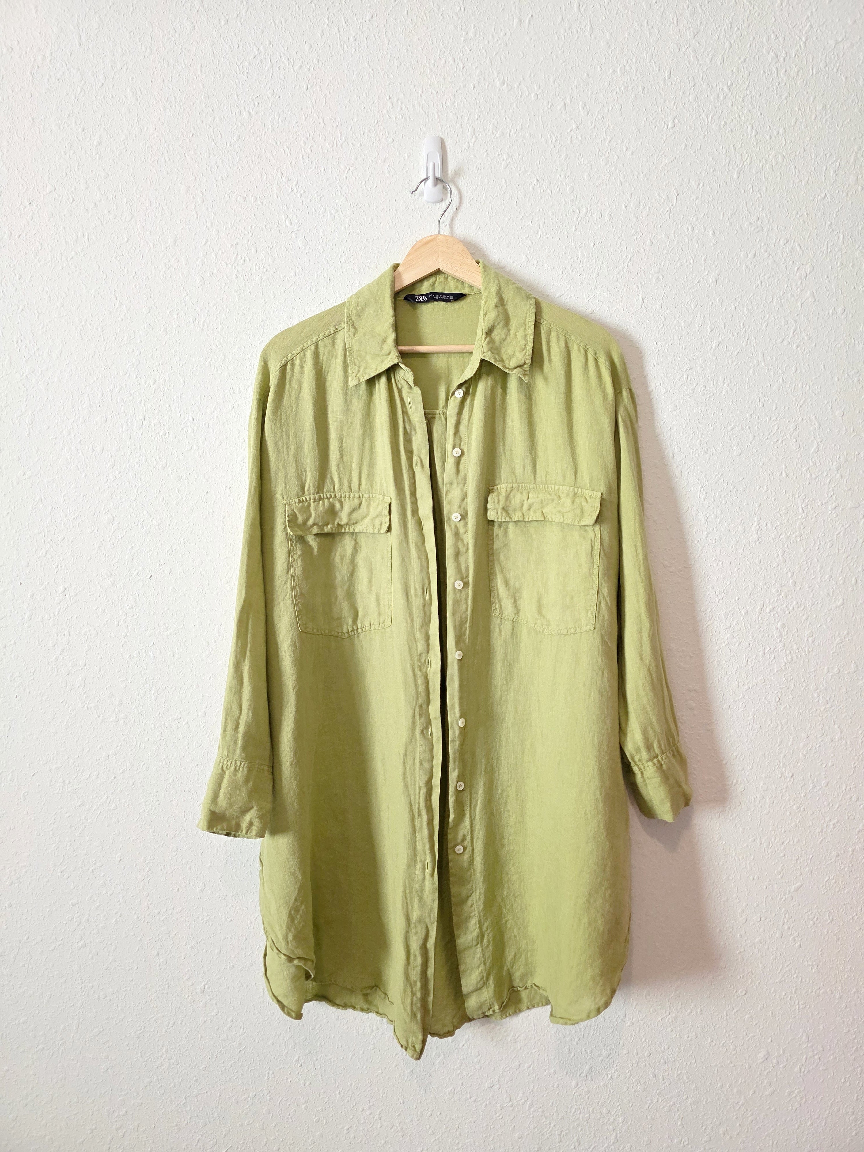 Zara Green Oversized Linen Shirt (M)
