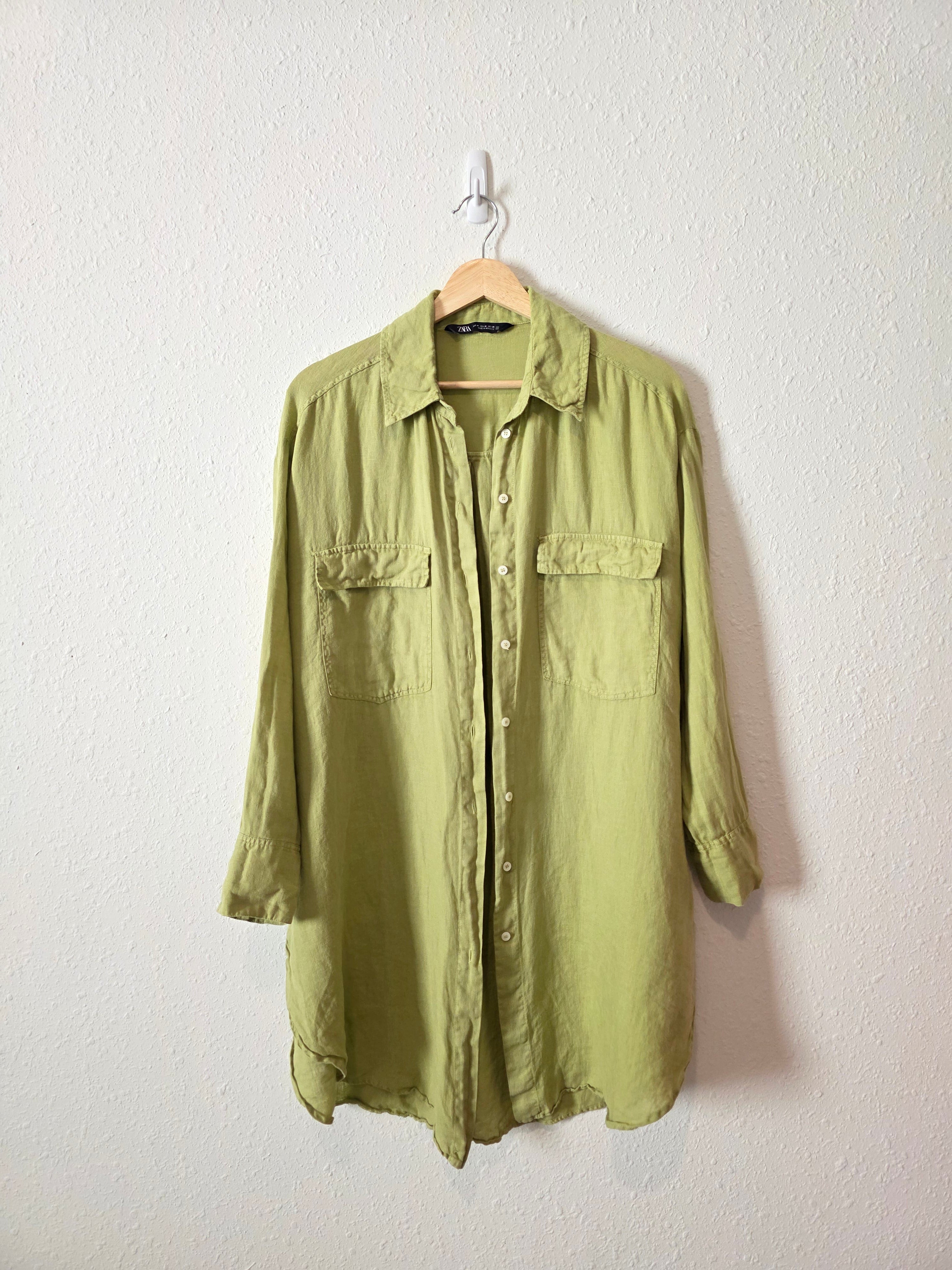 Zara Green Oversized Linen Shirt (M)