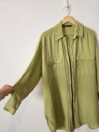 Zara Green Oversized Linen Shirt (M)