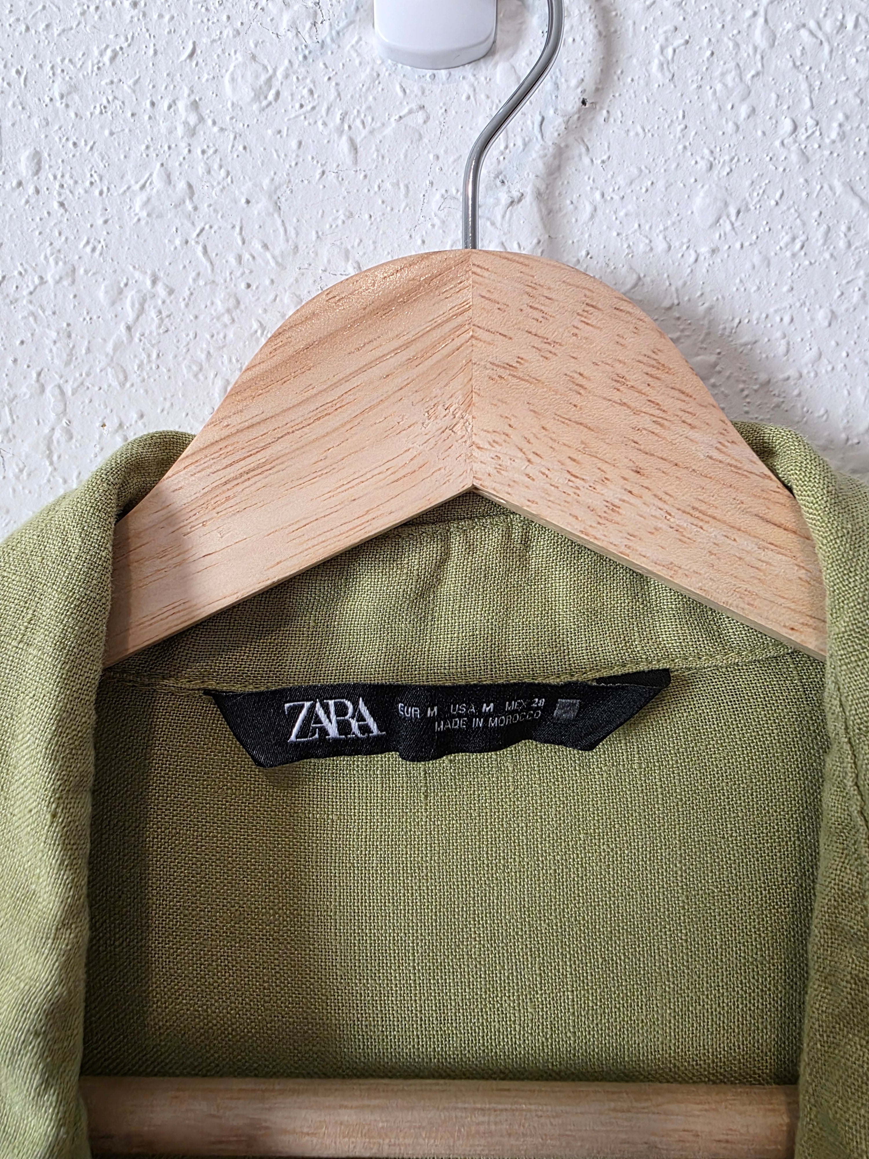 Zara Green Oversized Linen Shirt (M)