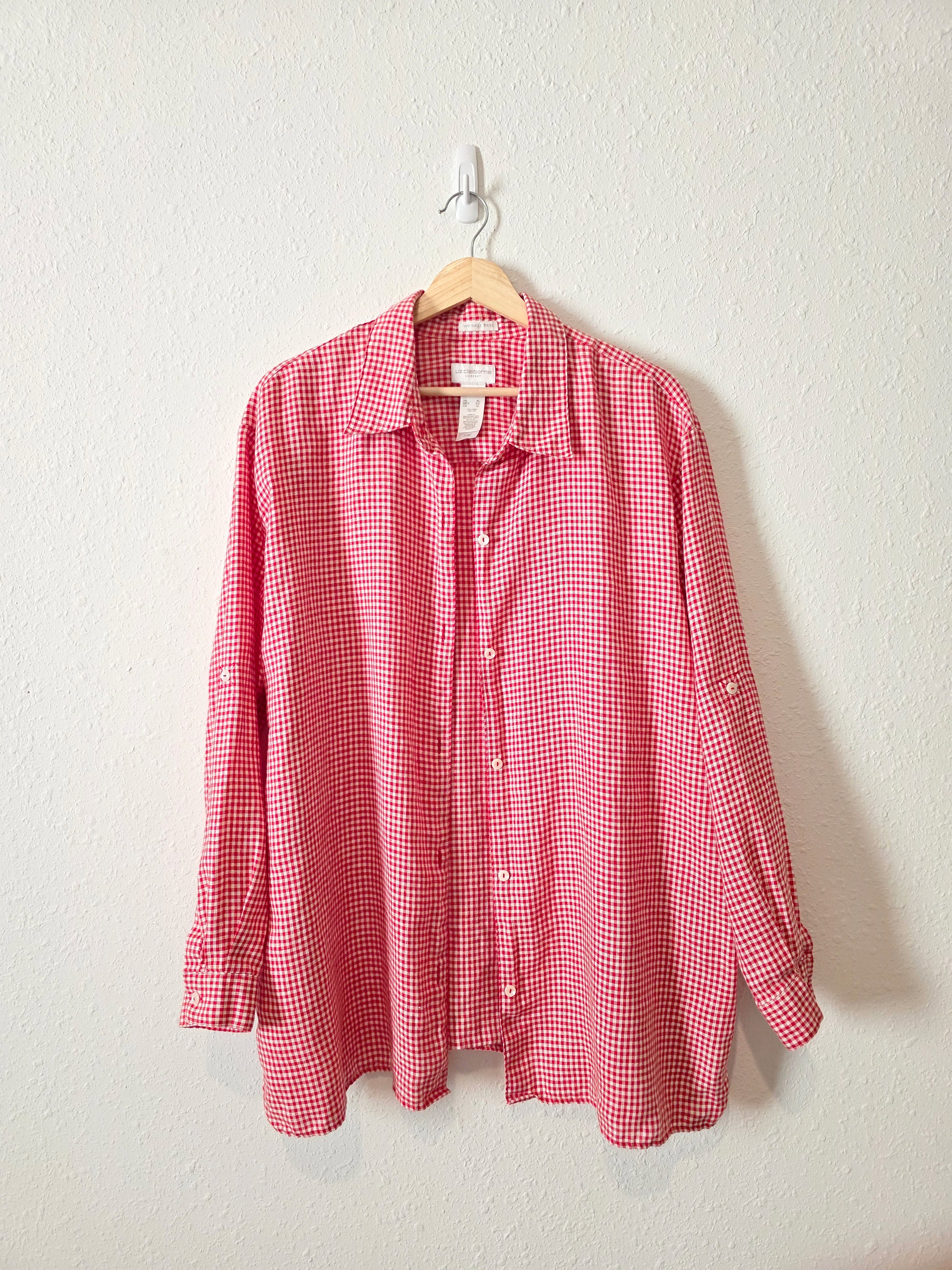 Vintage Gingham Linen Button Up (XL)