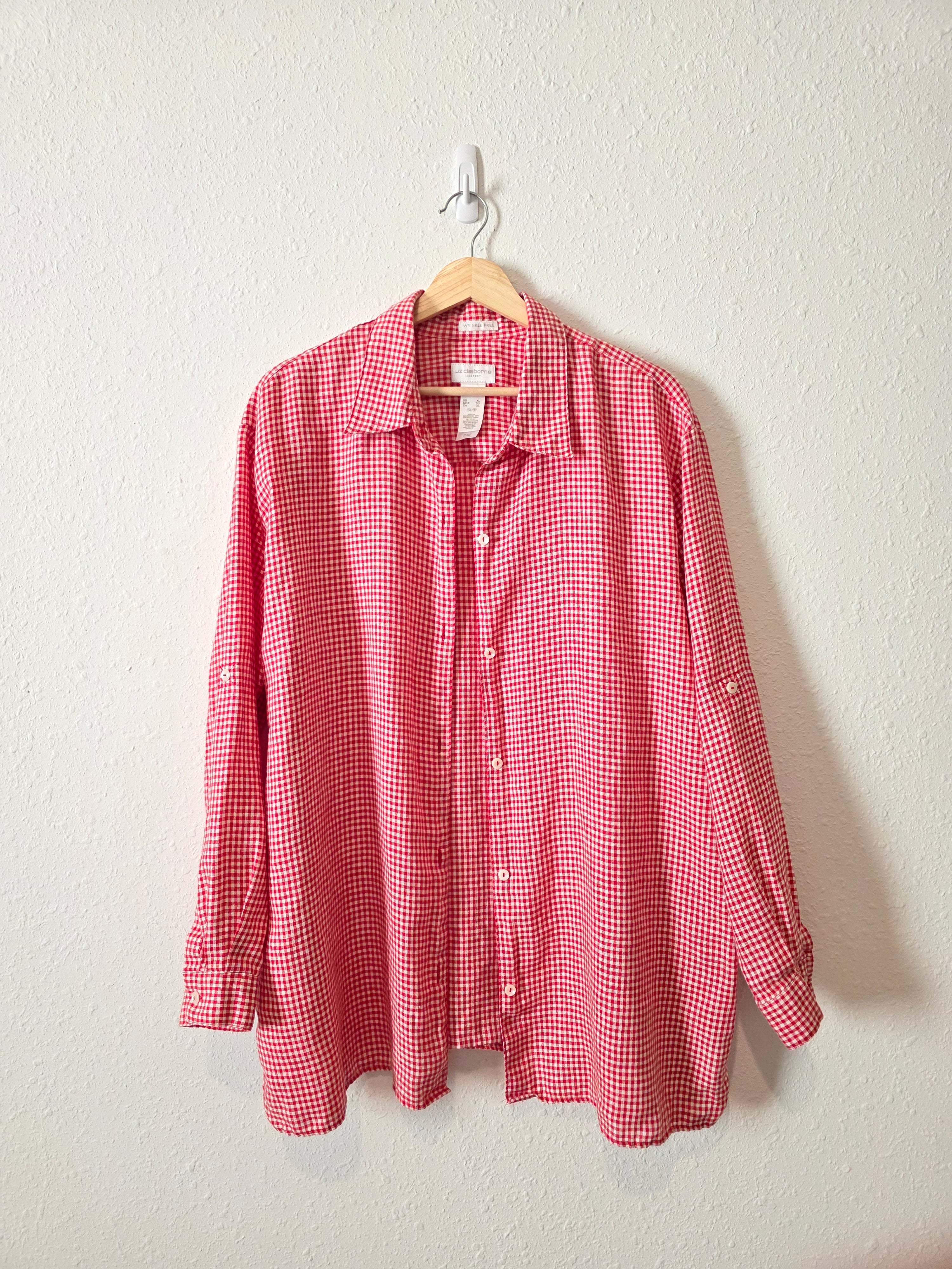 Vintage Gingham Linen Button Up (XL)