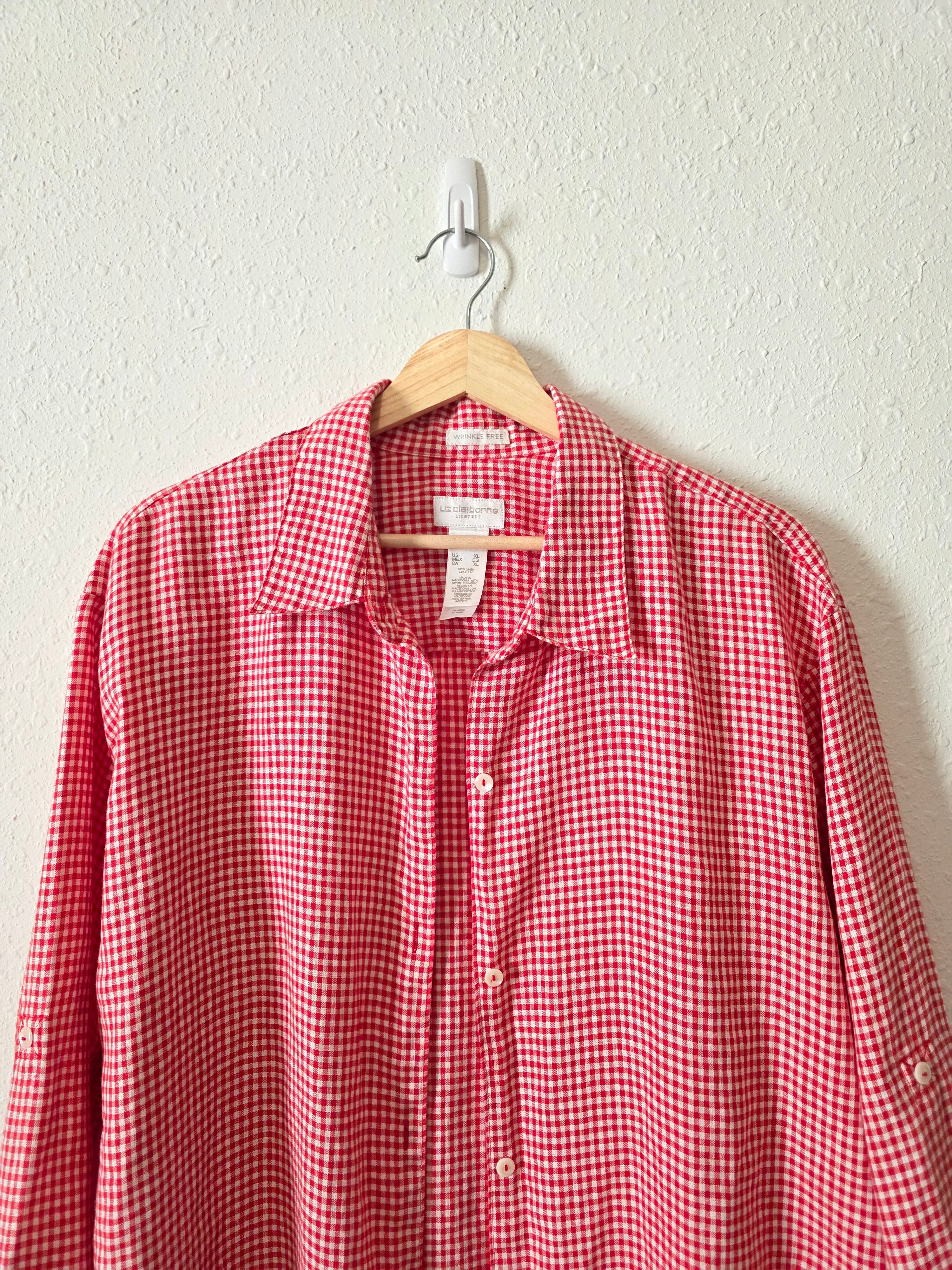 Vintage Gingham Linen Button Up (XL)