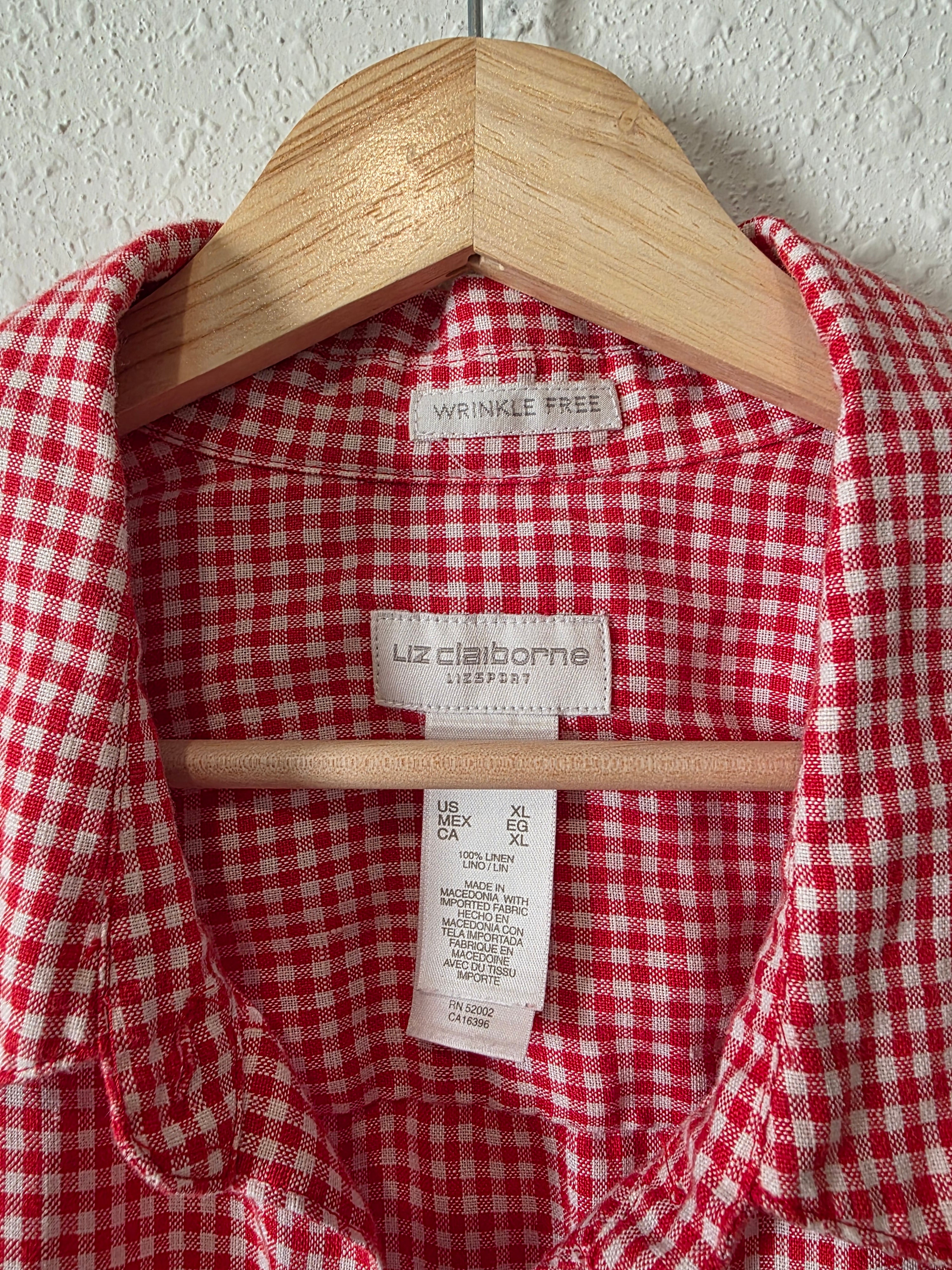 Vintage Gingham Linen Button Up (XL)