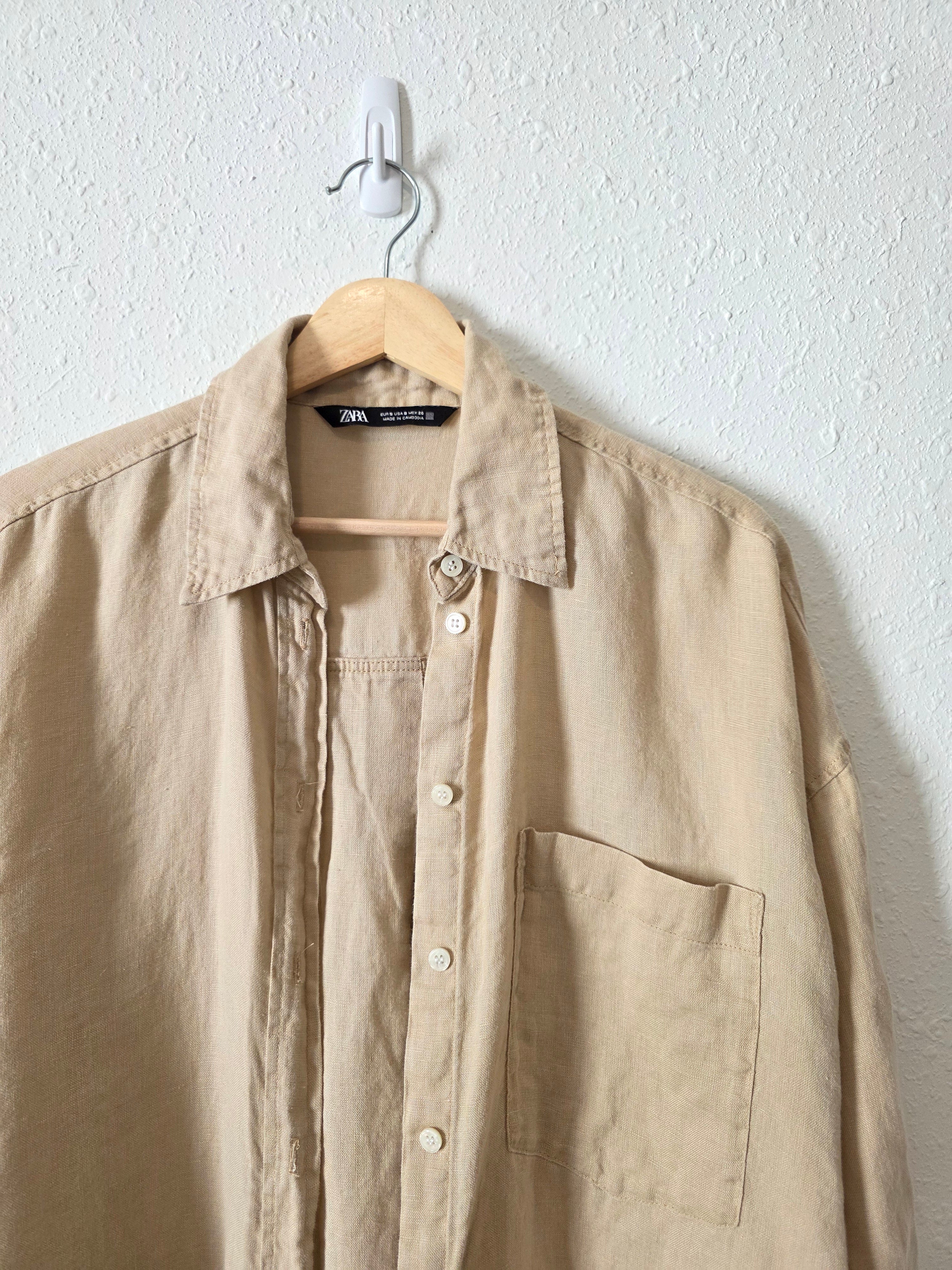 Zara Neutral Linen Button Up (S)