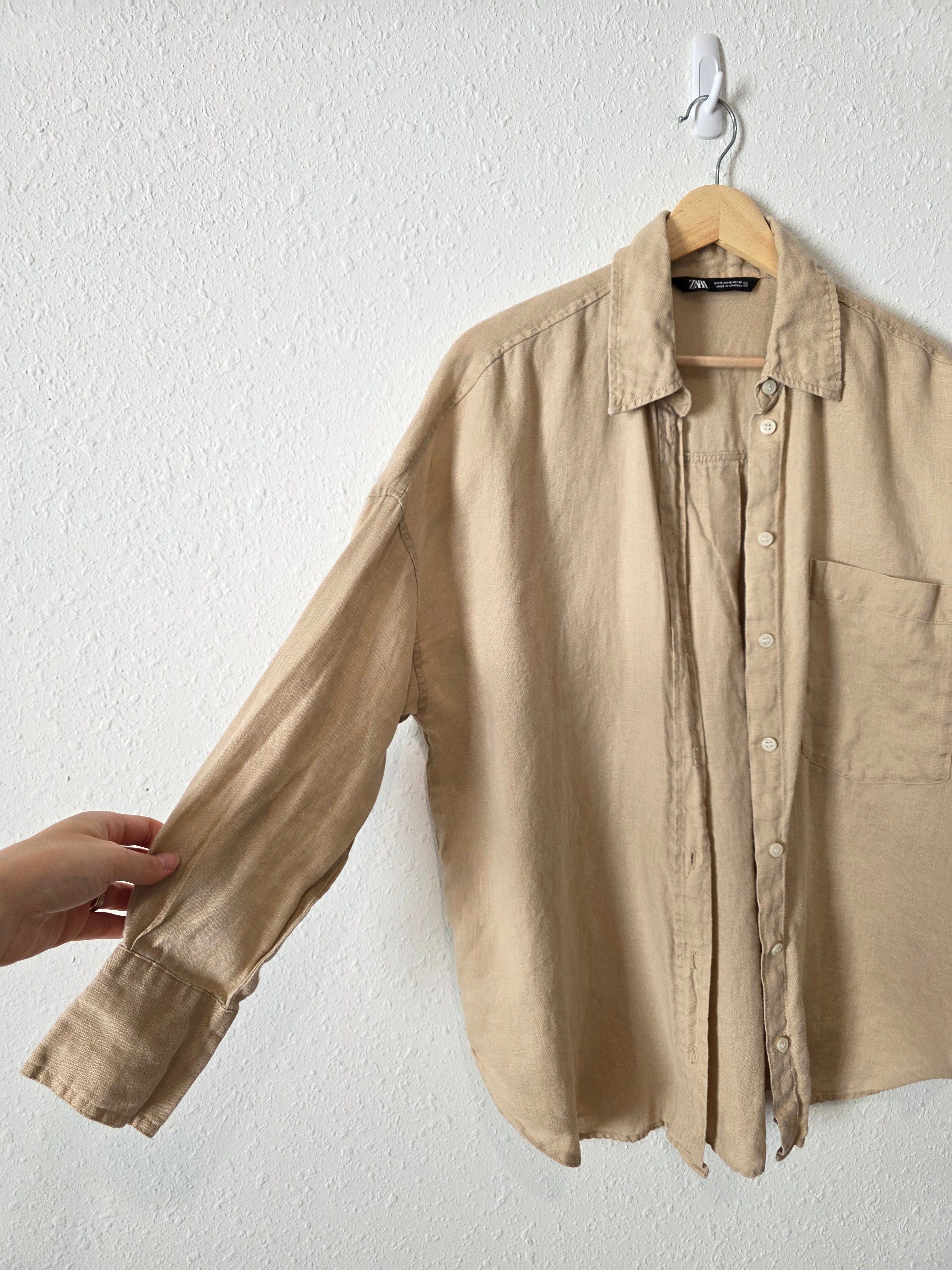 Zara Neutral Linen Button Up (S)