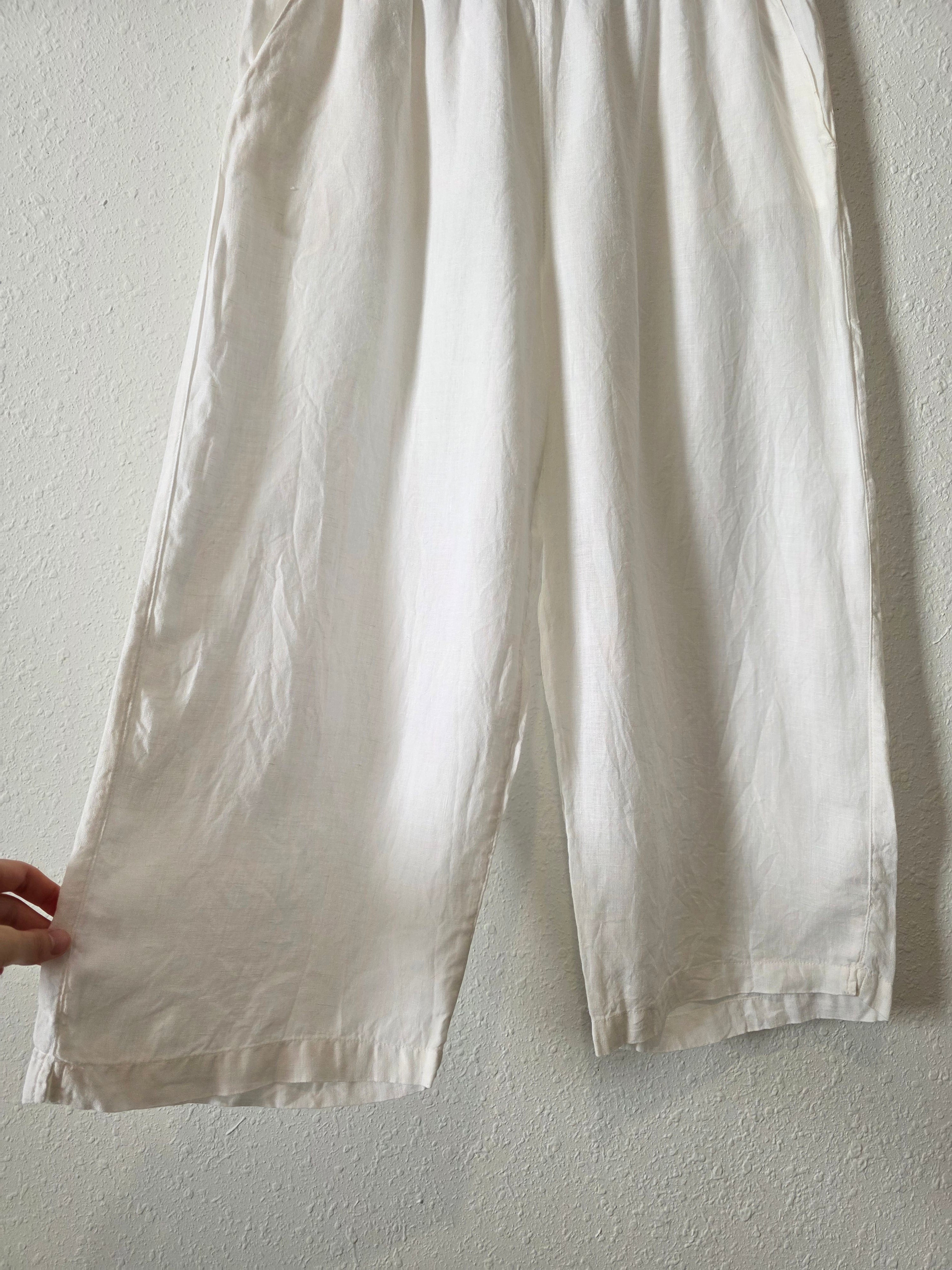 White Linen Wide Leg Pants (XL)