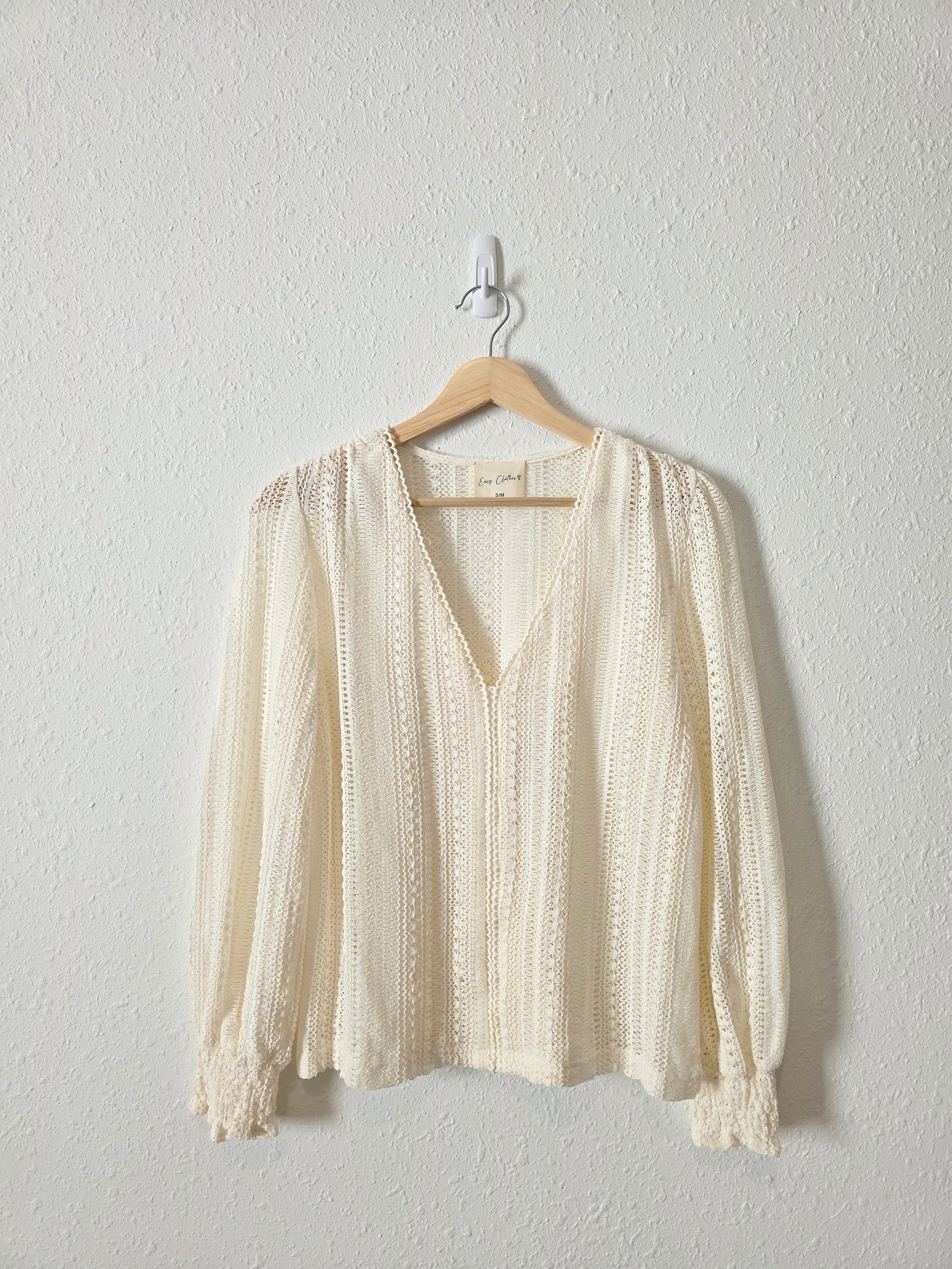 Easy Clothes Ecru Crochet Top (S/M)