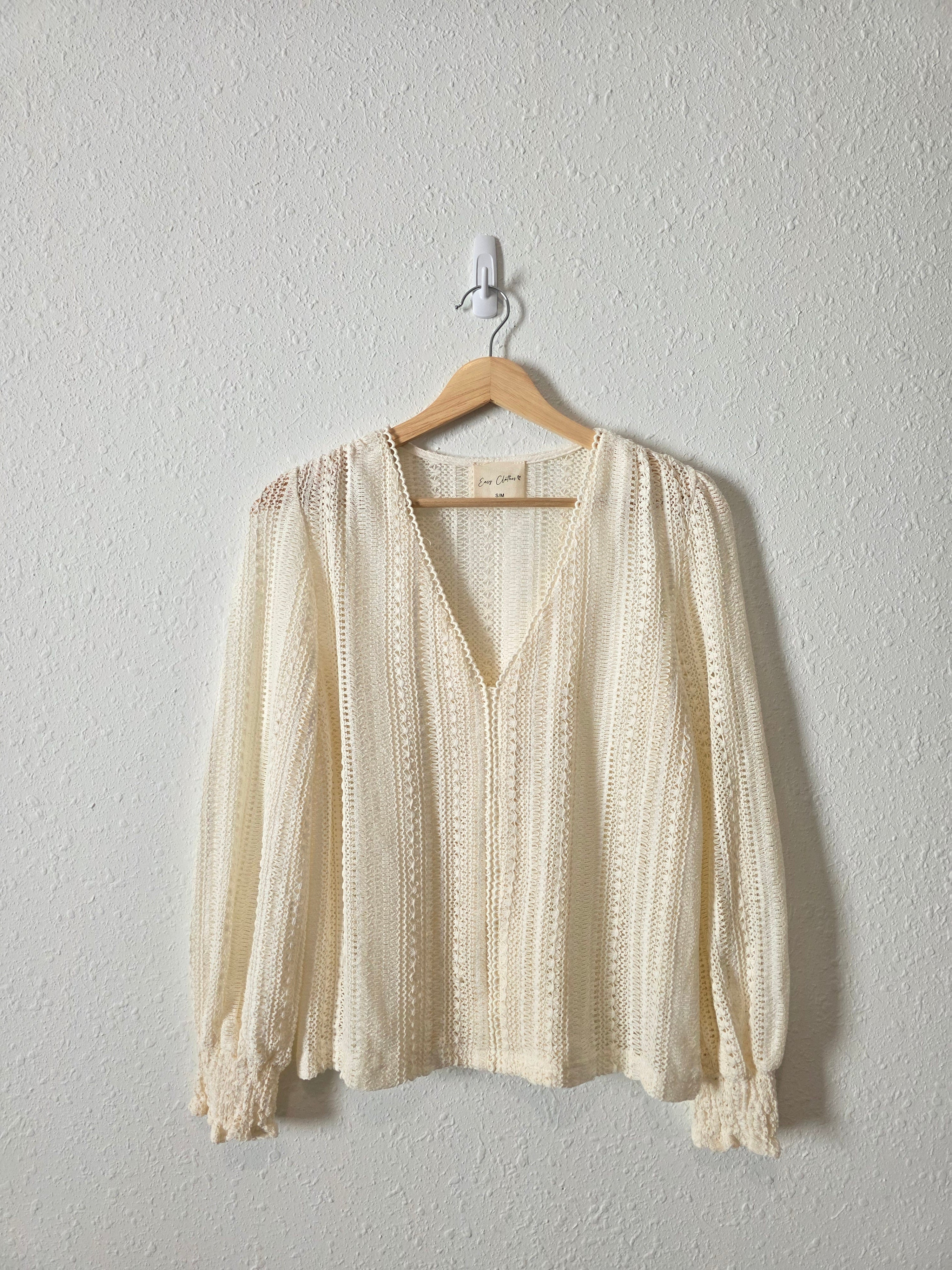 Easy Clothes Ecru Crochet Top (S/M)