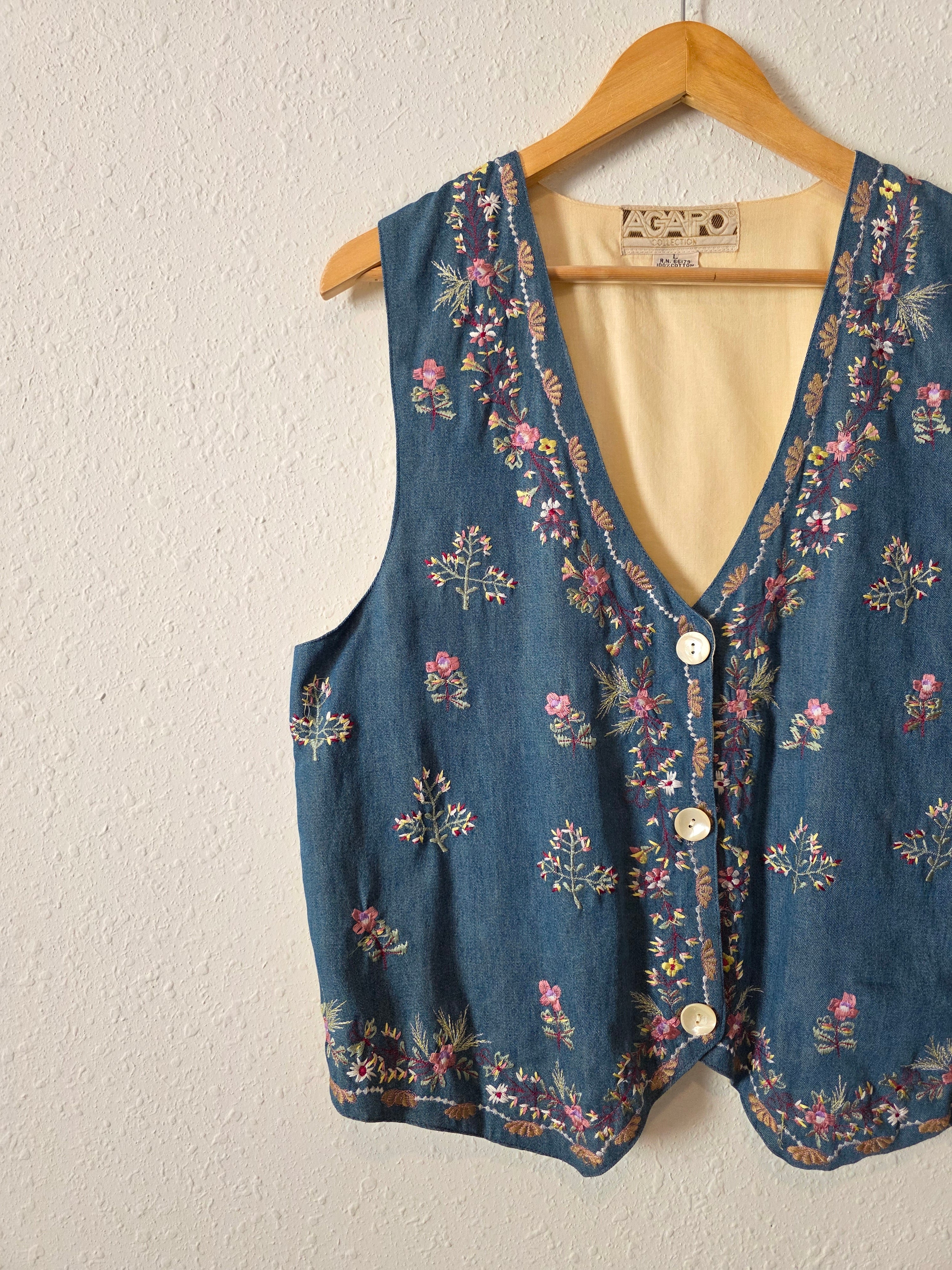 Vintage Floral Embroidered Vest (L)