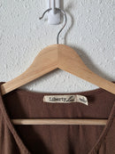 Brown Linen Blend Tie Front Top (L)