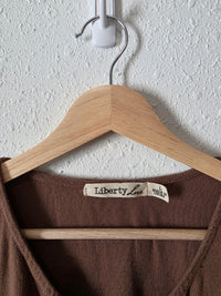 Brown Linen Blend Tie Front Top (L)
