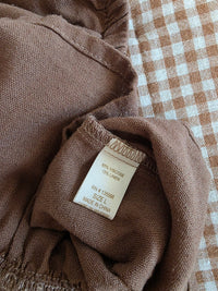 Brown Linen Blend Tie Front Top (L)