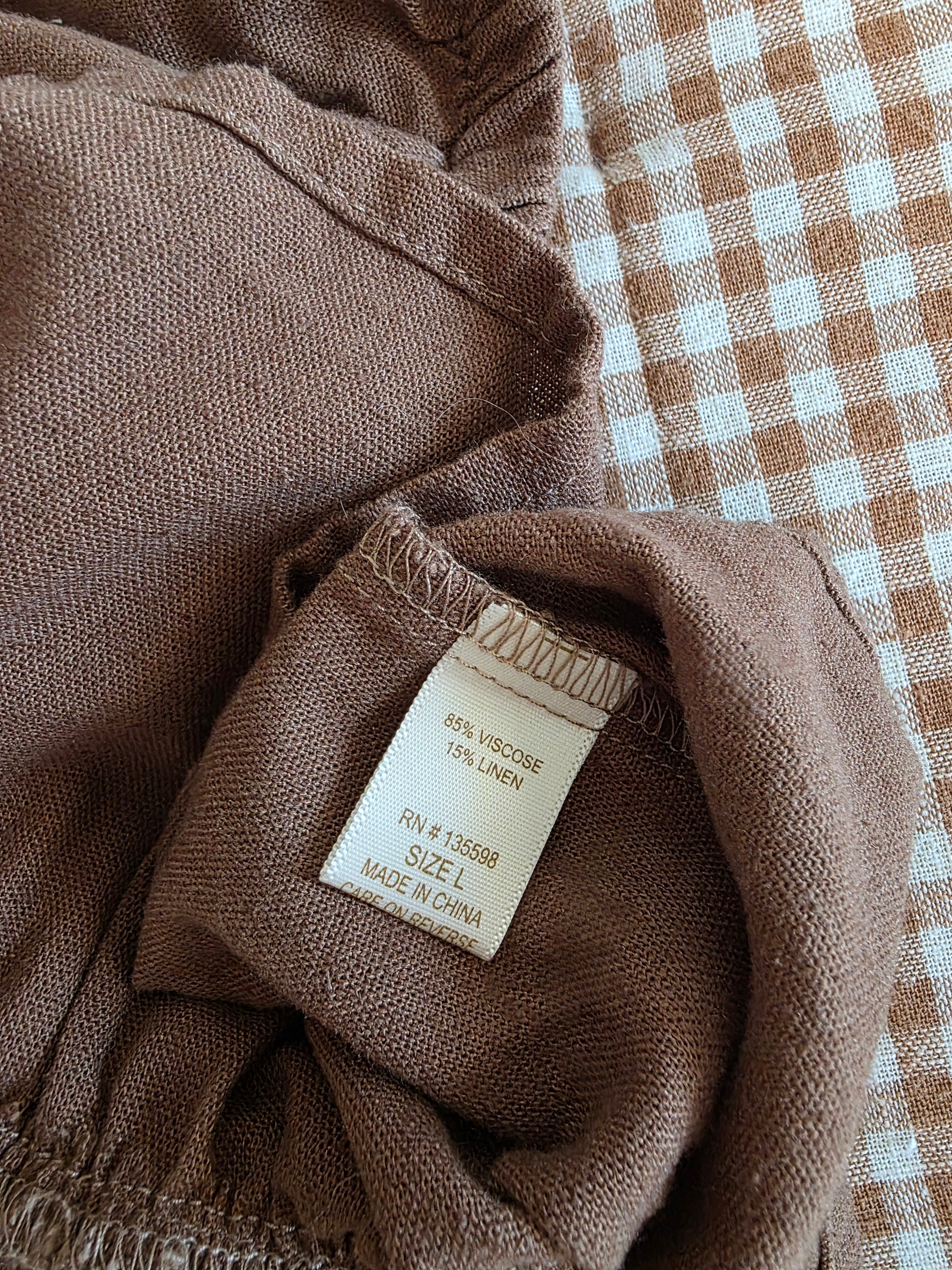 Brown Linen Blend Tie Front Top (L)