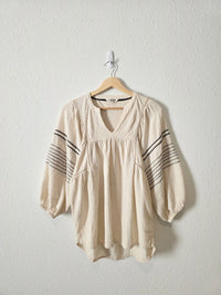 Oat Puff Sleeve Embroidered Top (S)
