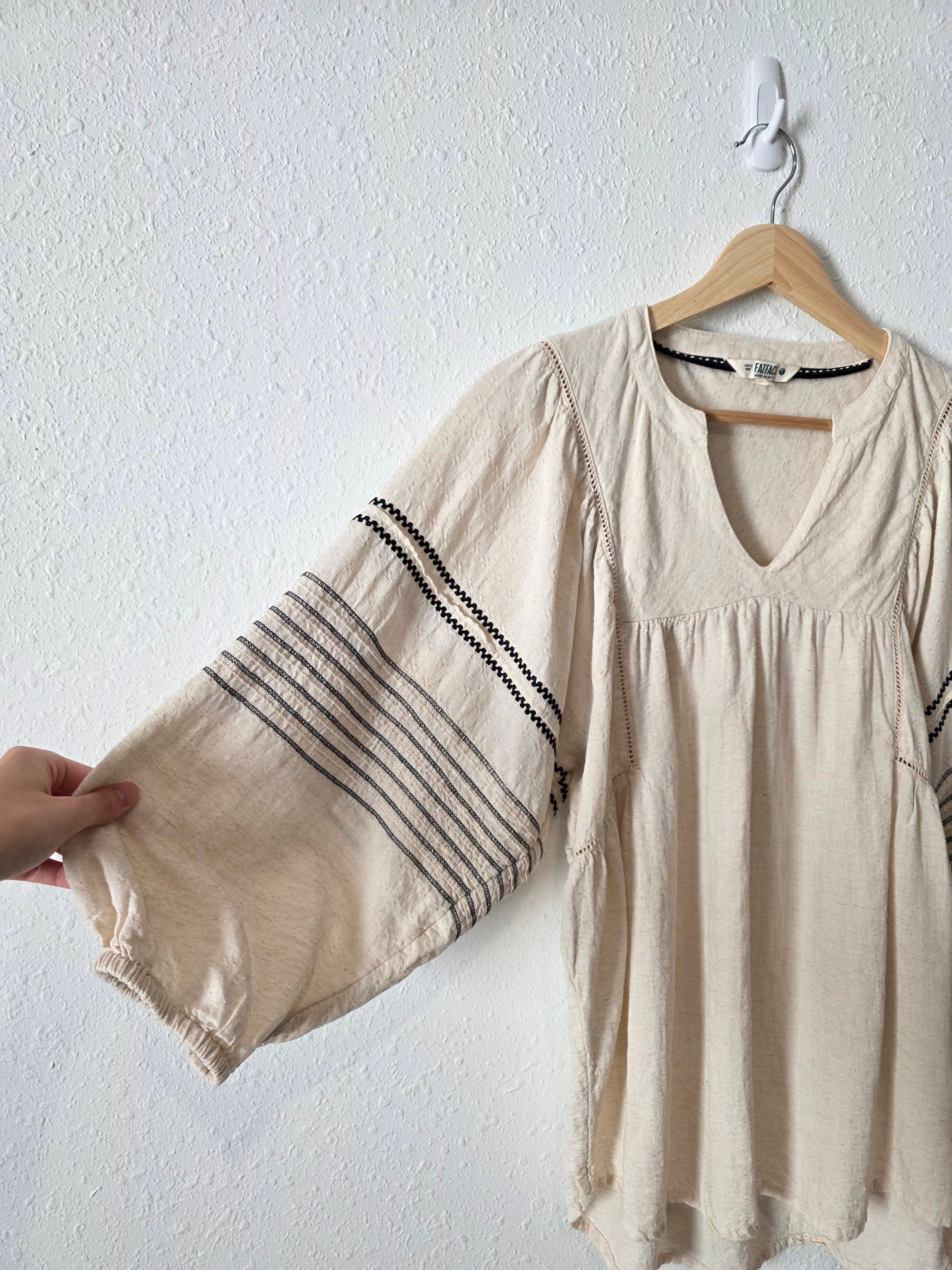 Oat Puff Sleeve Embroidered Top (S)