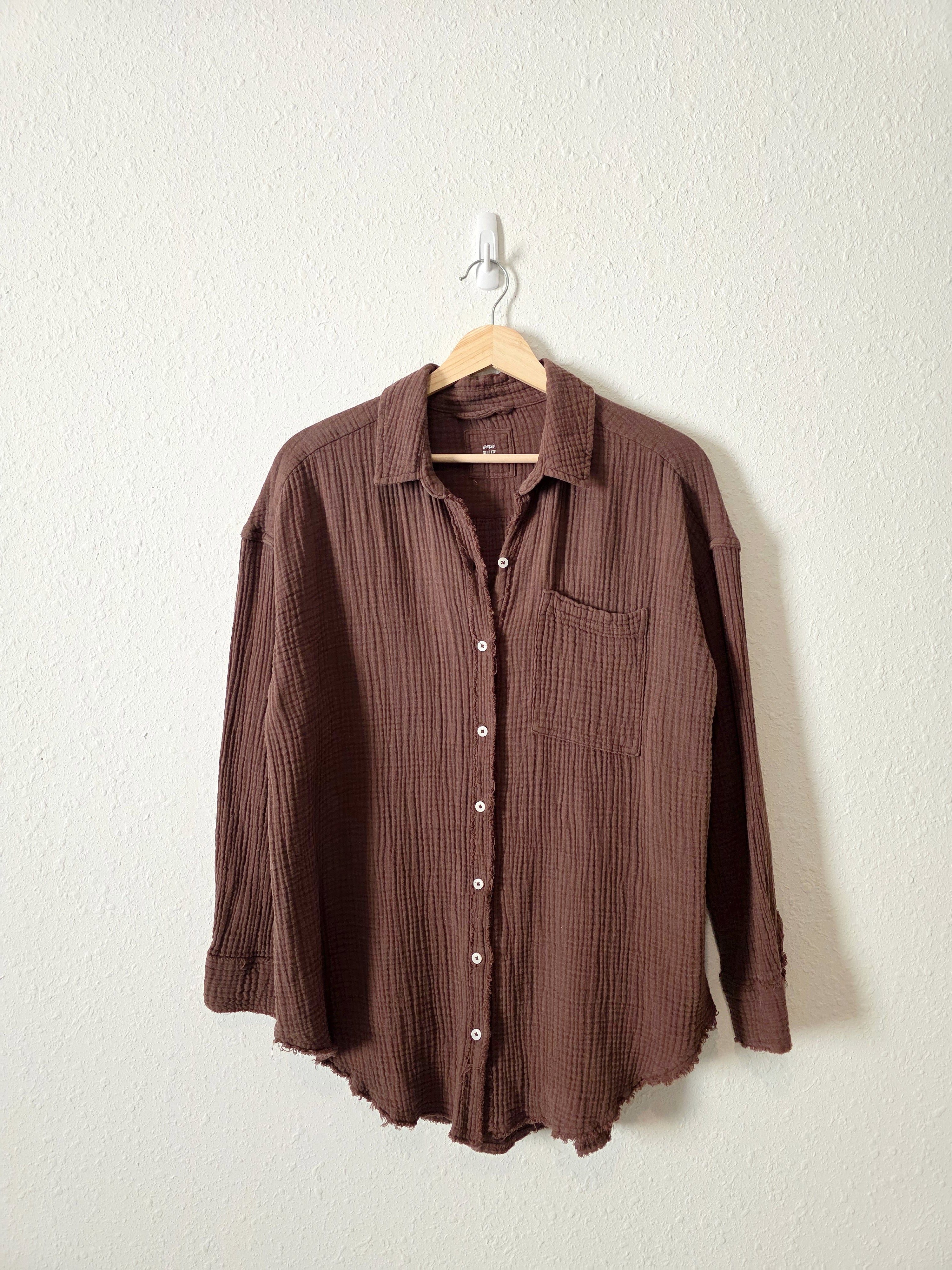 Aerie Brown Gauze Button Up (XXS)
