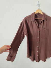 Aerie Brown Gauze Button Up (XXS)