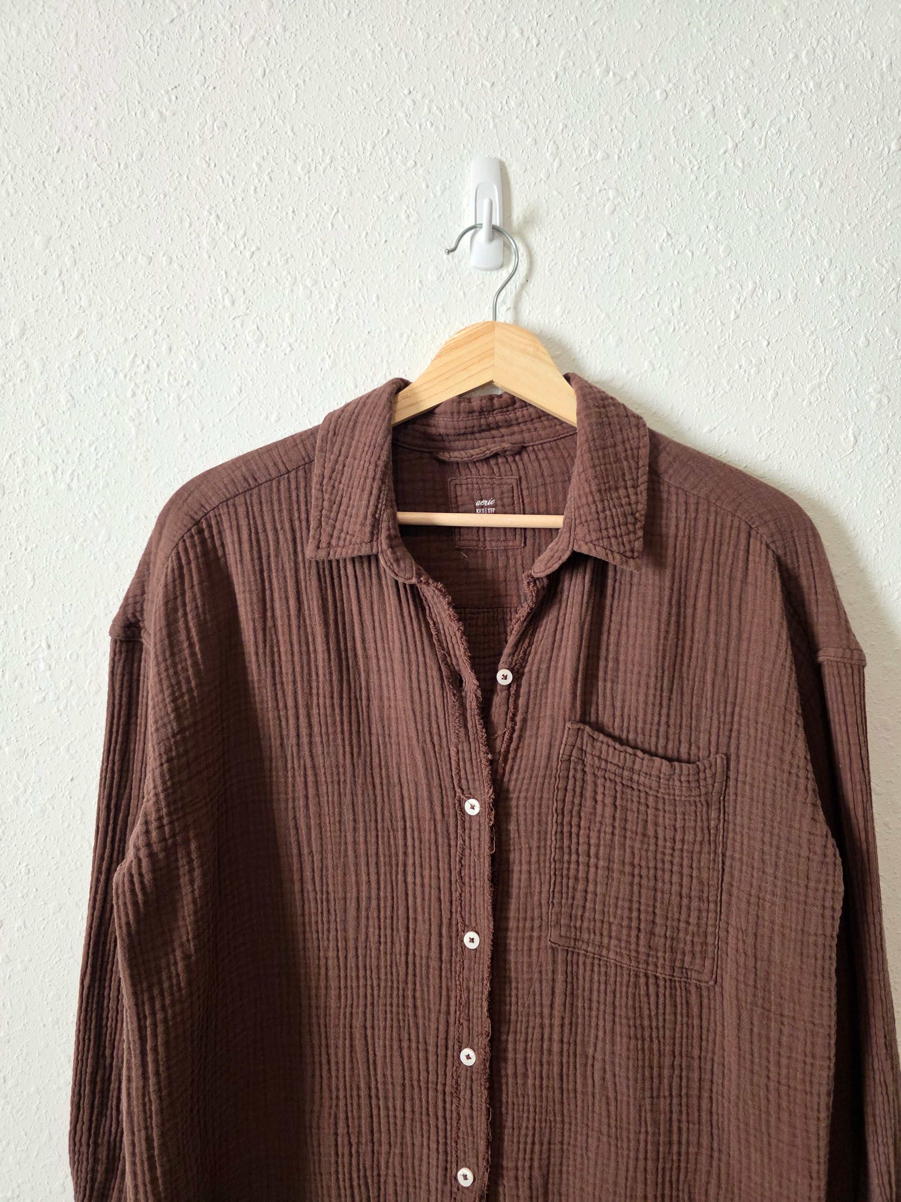 Aerie Brown Gauze Button Up (XXS)