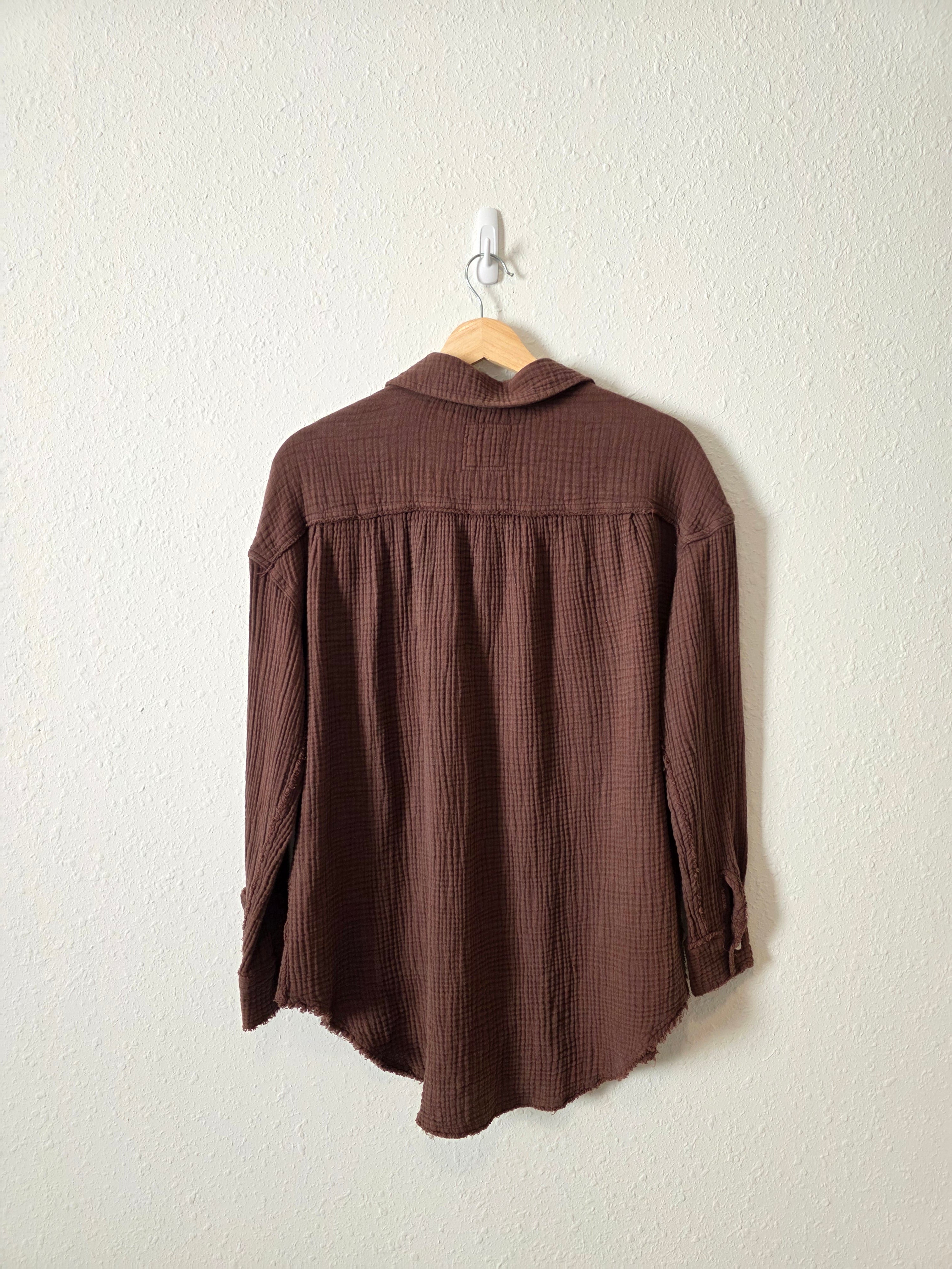 Aerie Brown Gauze Button Up (XXS)