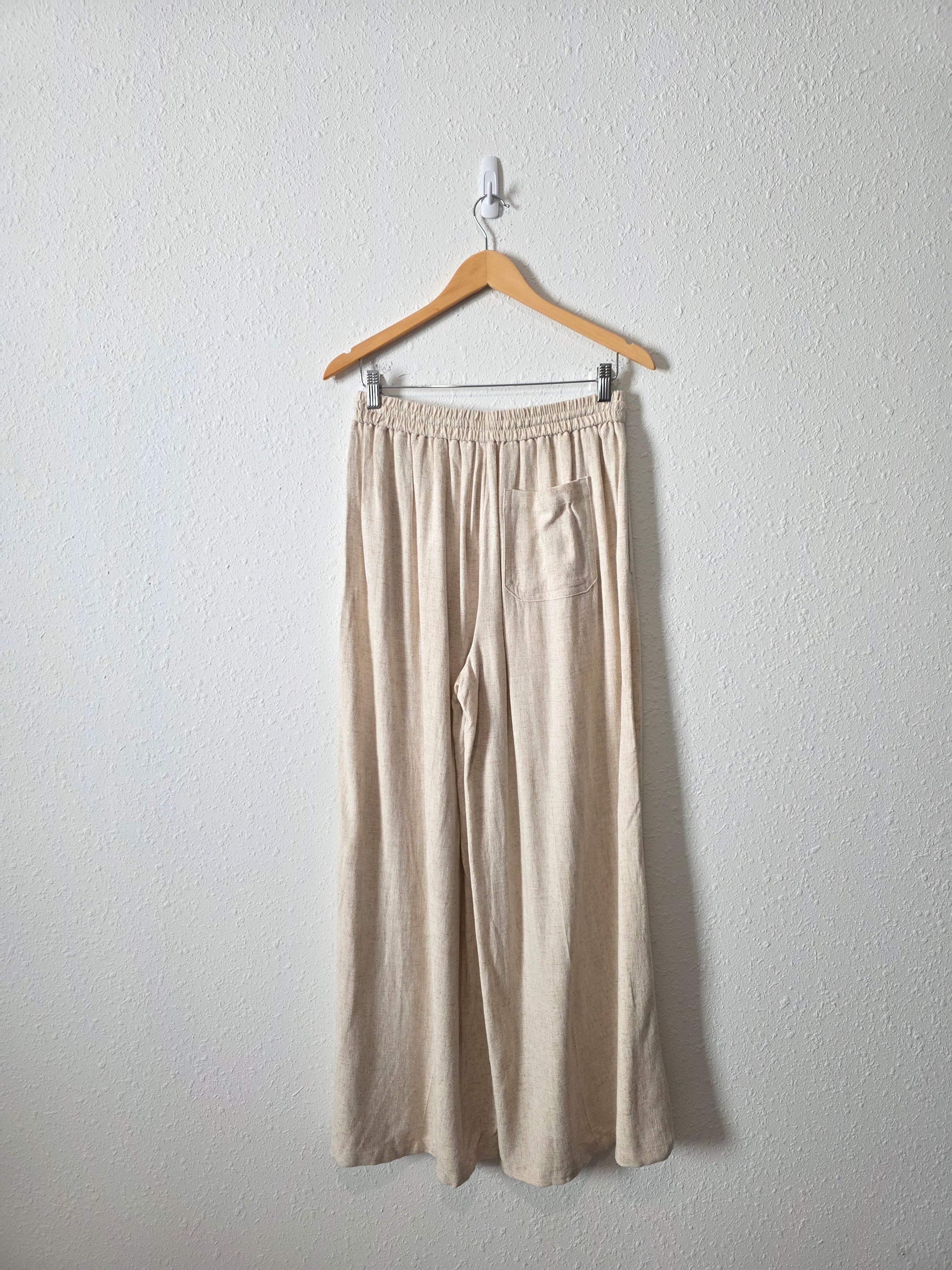 Linen Blend Wide Leg Pants (S)