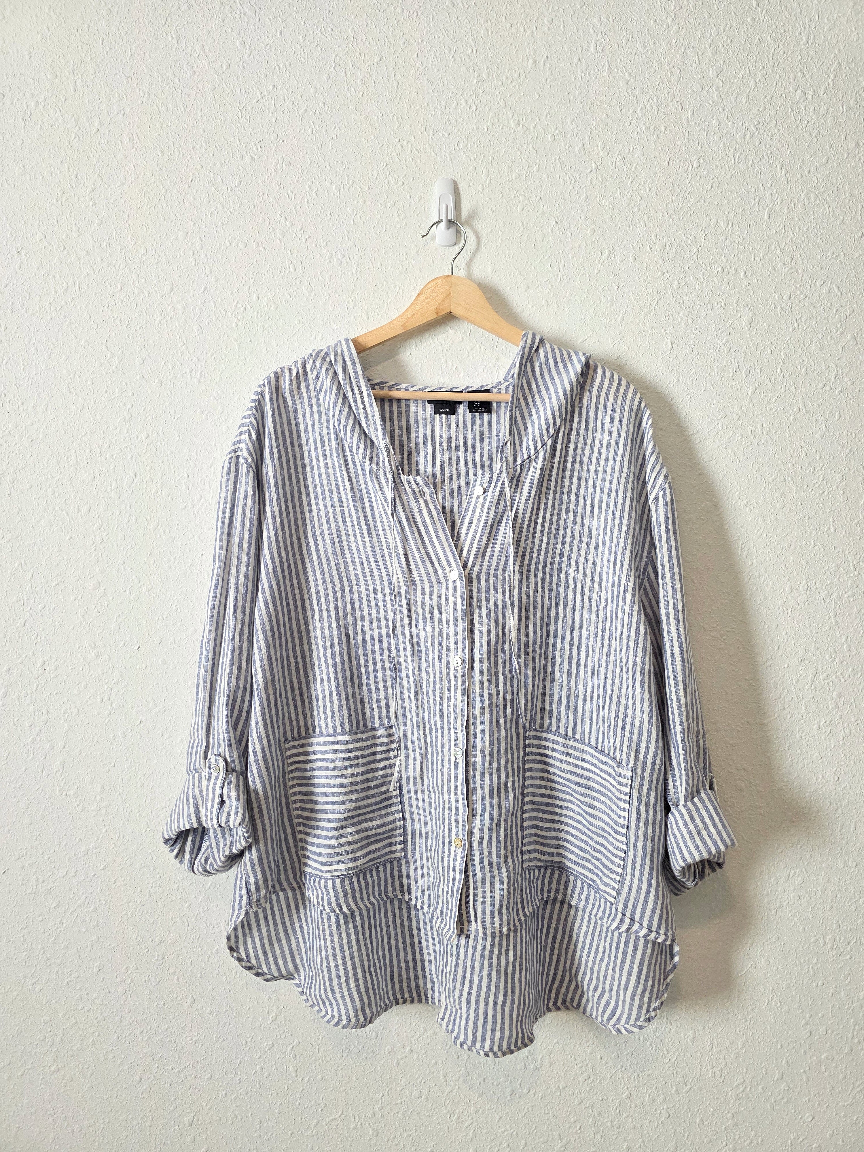 Striped Linen Button Up Shirt (XL)