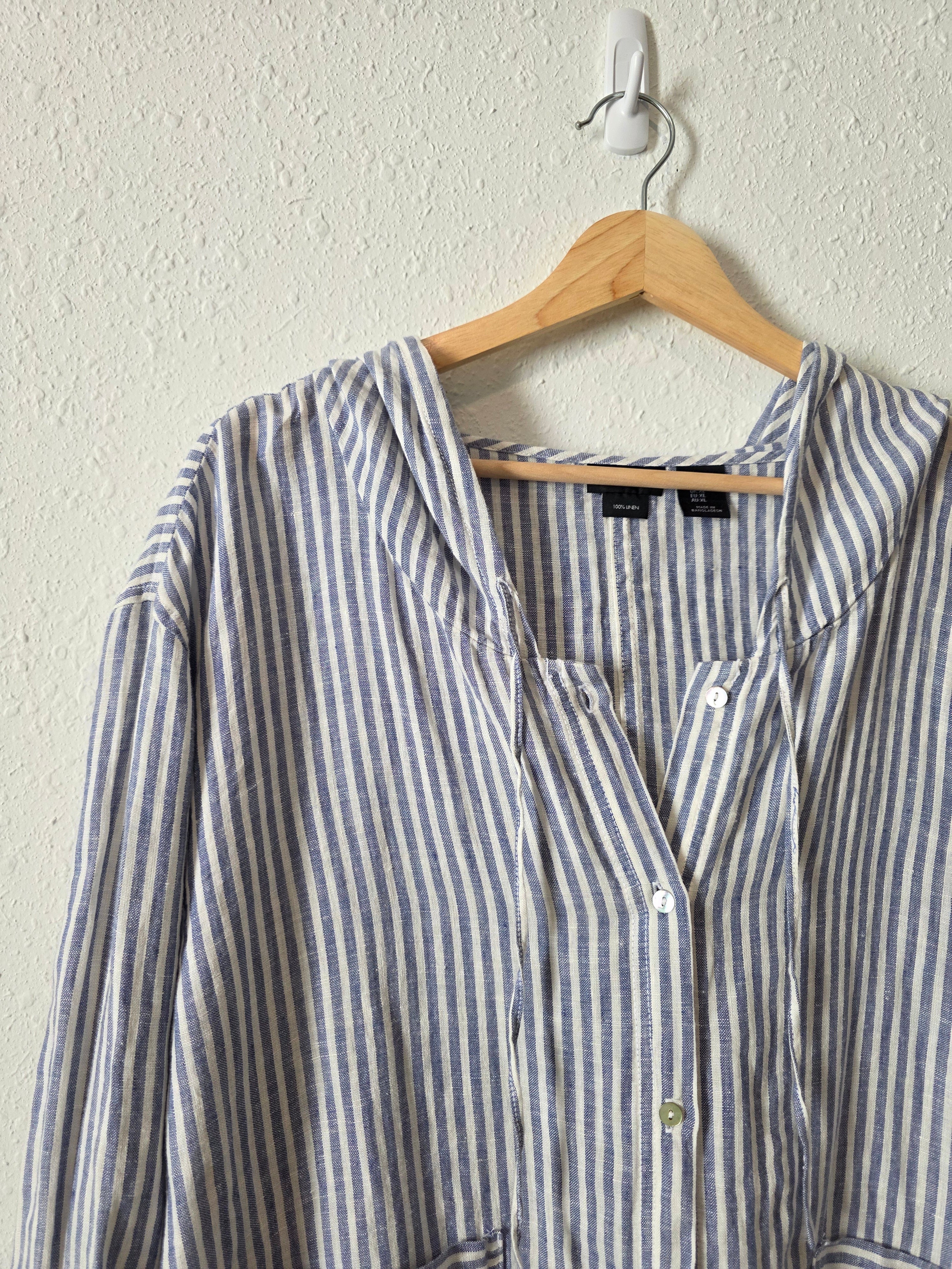 Striped Linen Button Up Shirt (XL)
