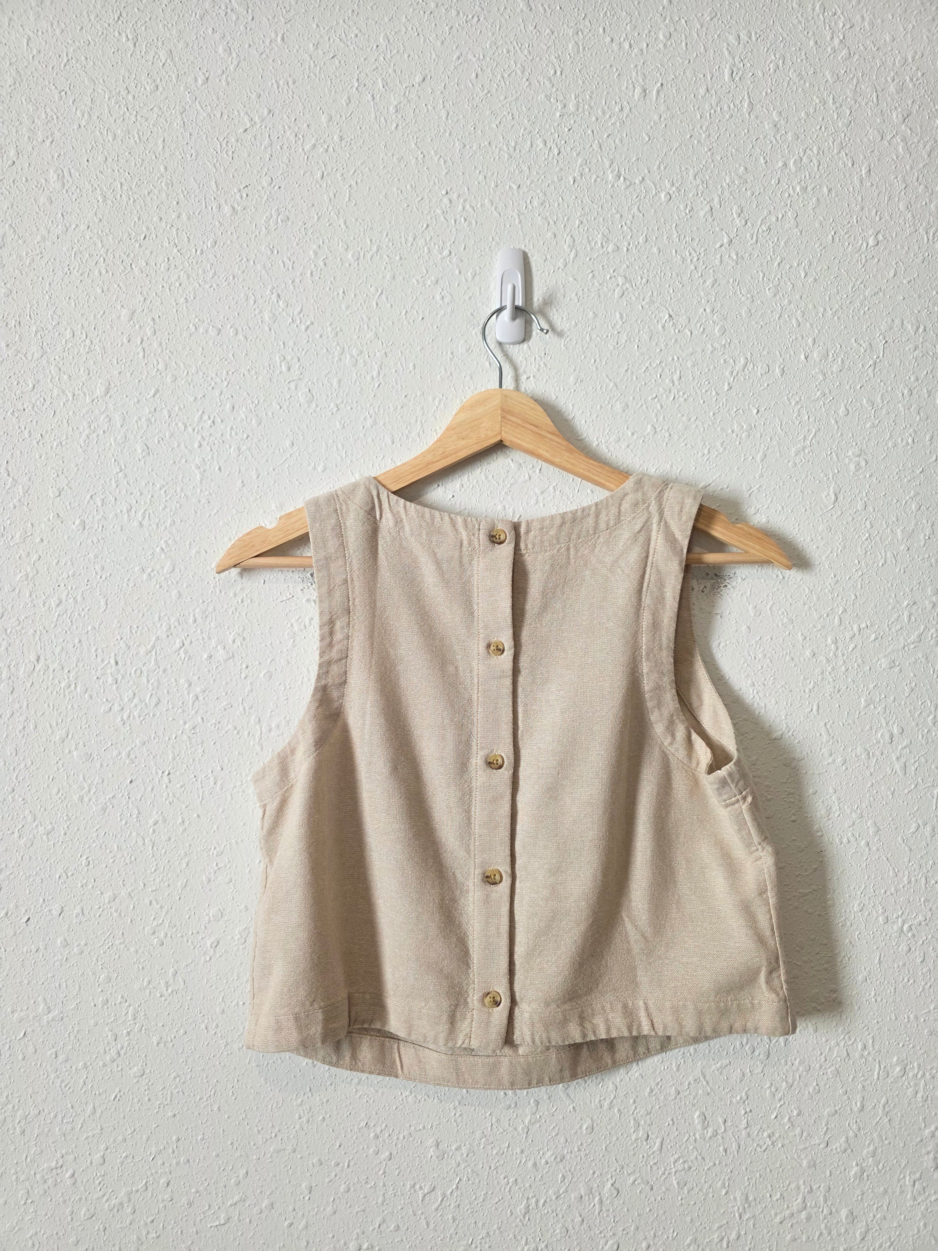 NEW Linen Blend Button Back Top (XS)