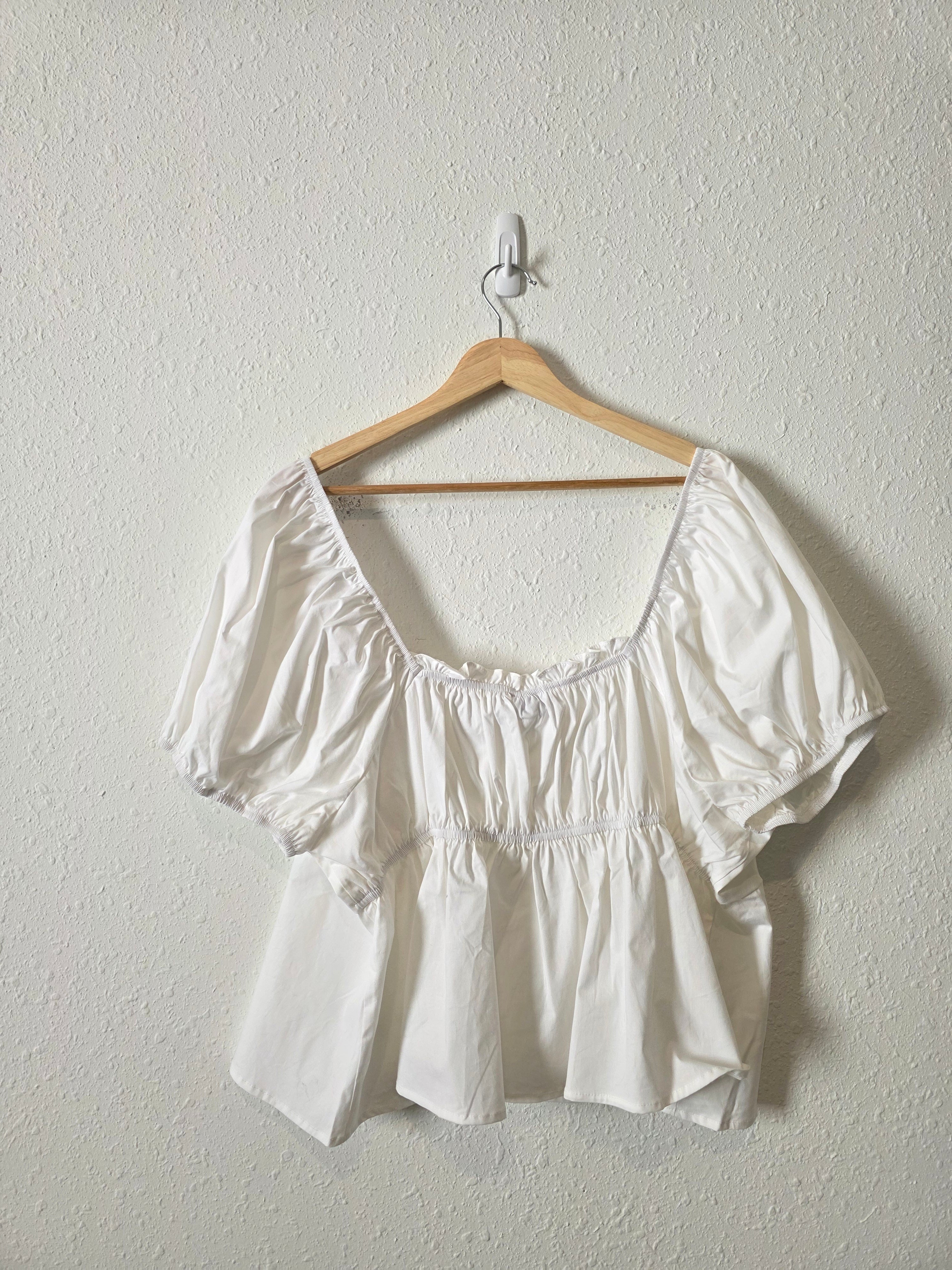 White Puff Sleeve Cotton Top (3X)