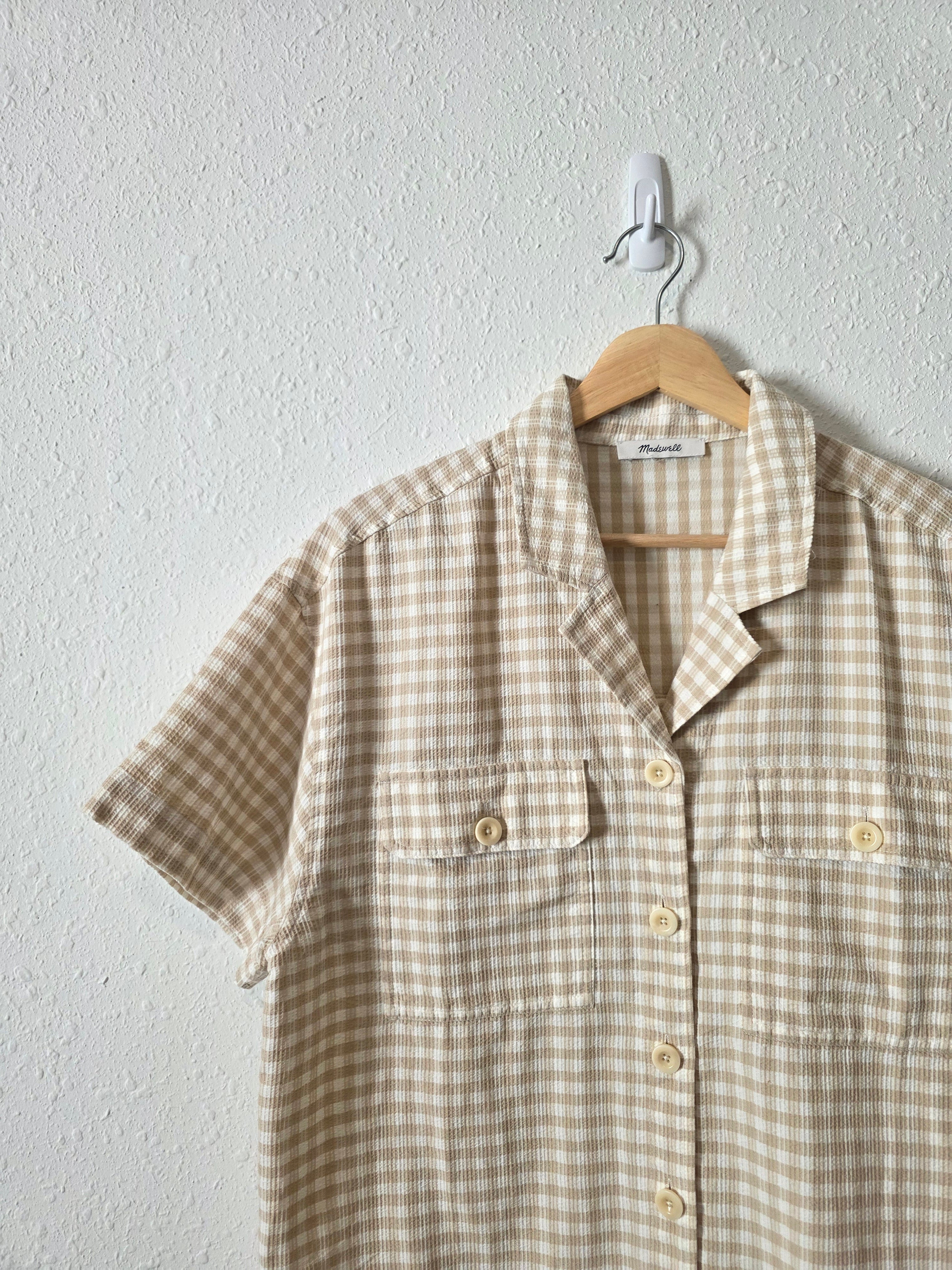 Madewell Neutral Gingham Button Up Shirt (L/XL)