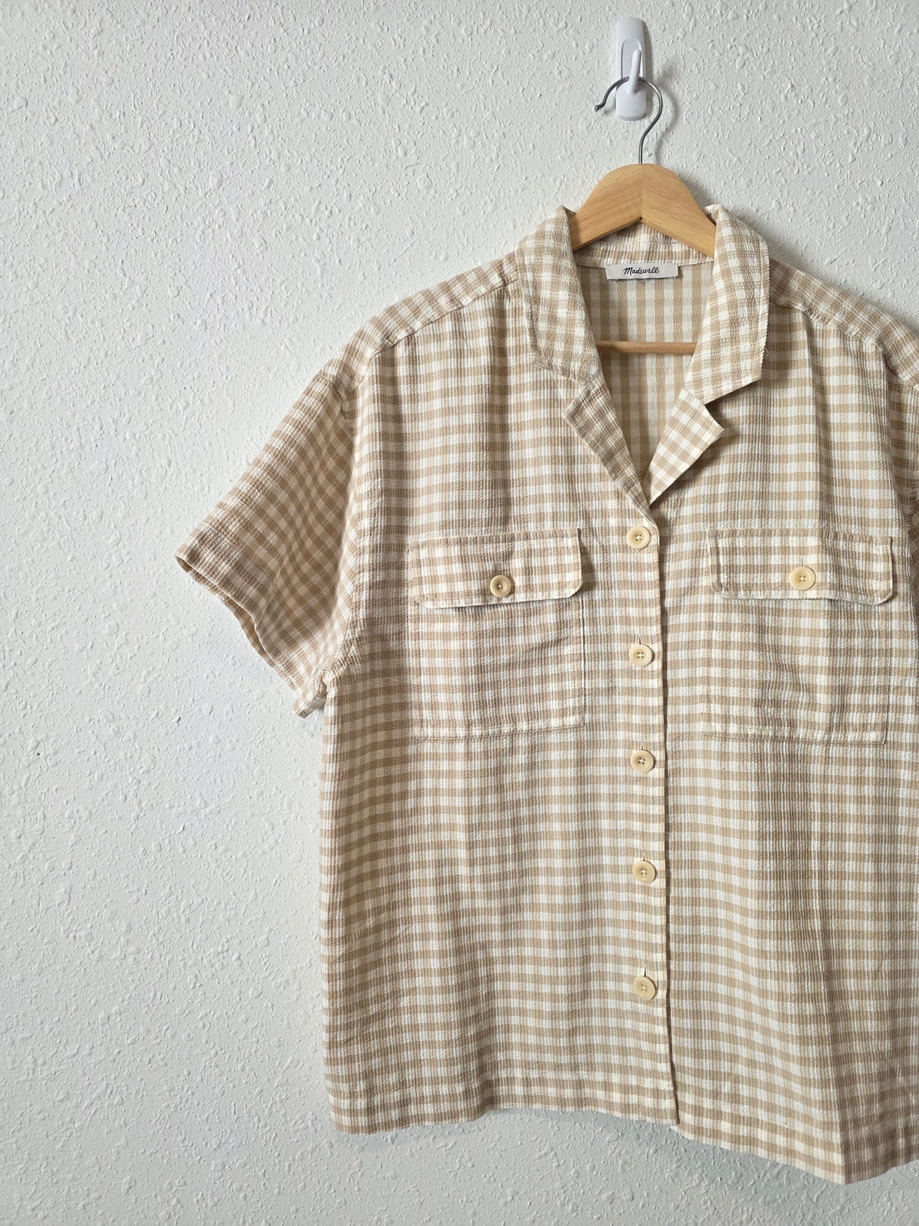 Madewell Neutral Gingham Button Up Shirt (L/XL)