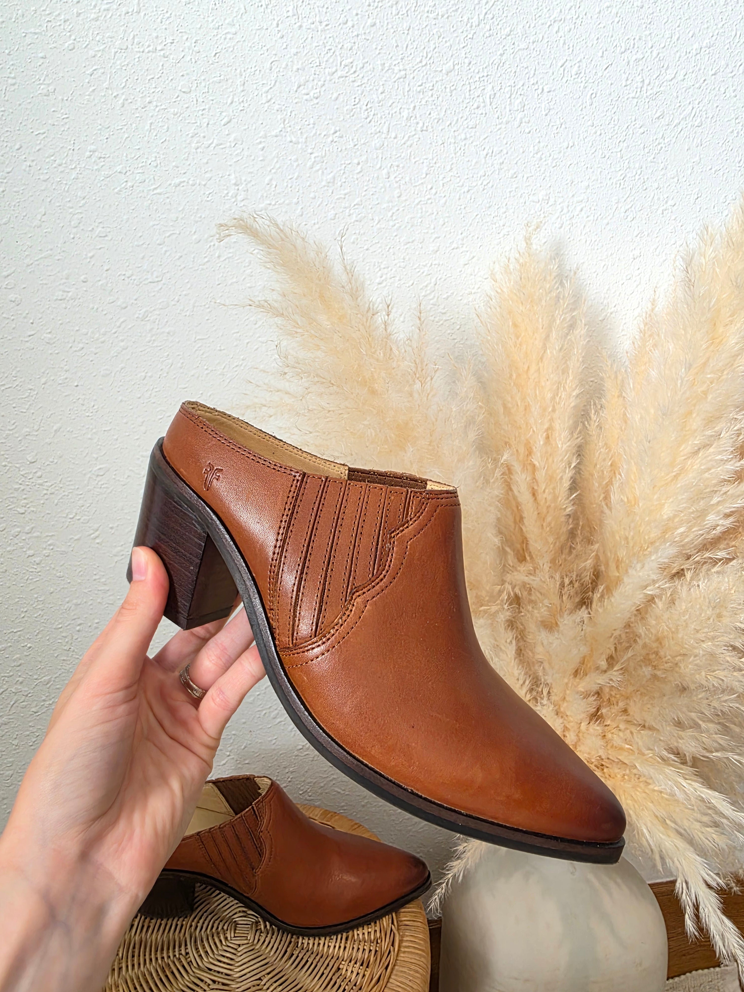 Frye Cognac Leather Mules (7.5)