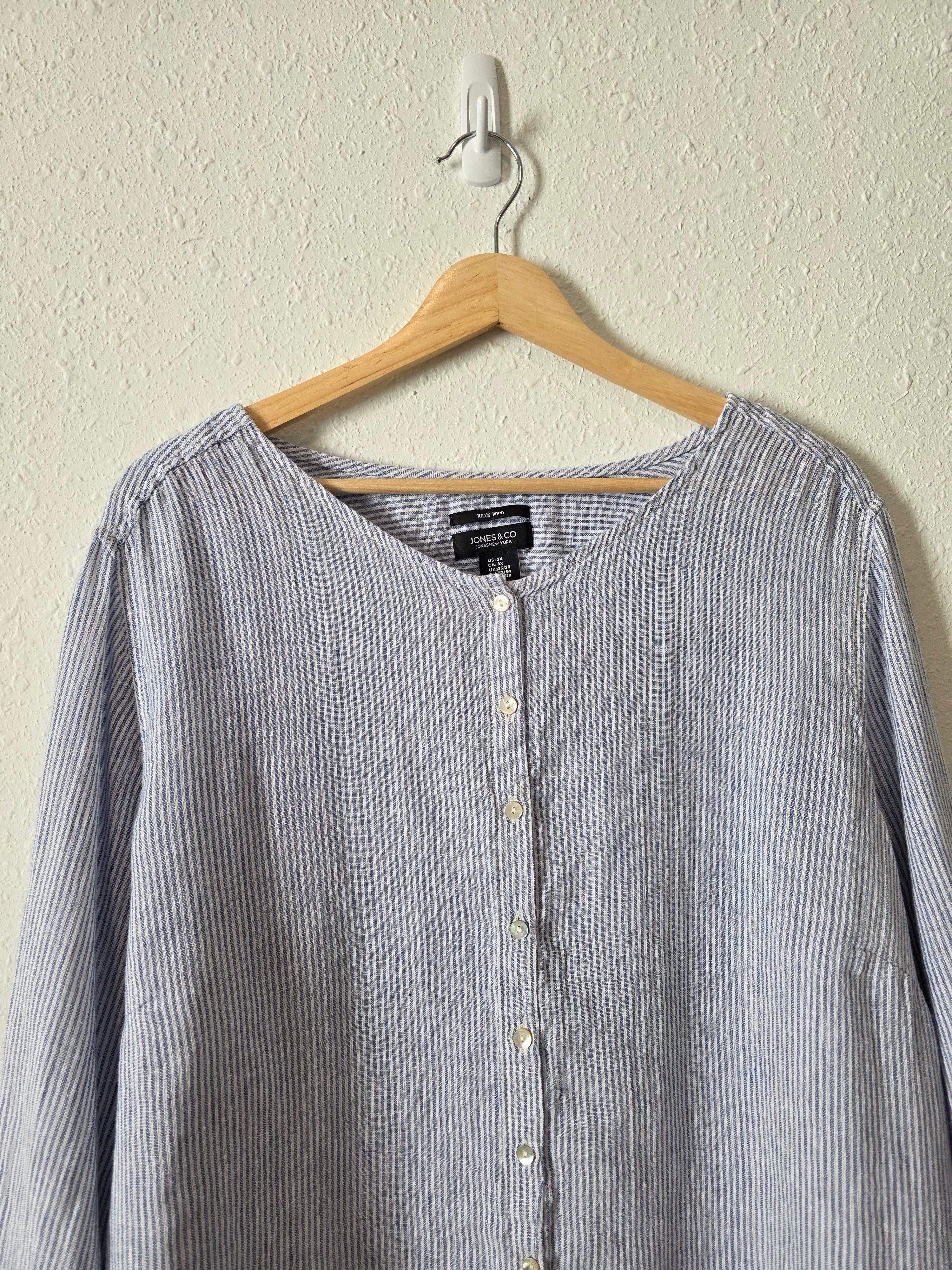 Striped Linen Button Up Shirt (3X)