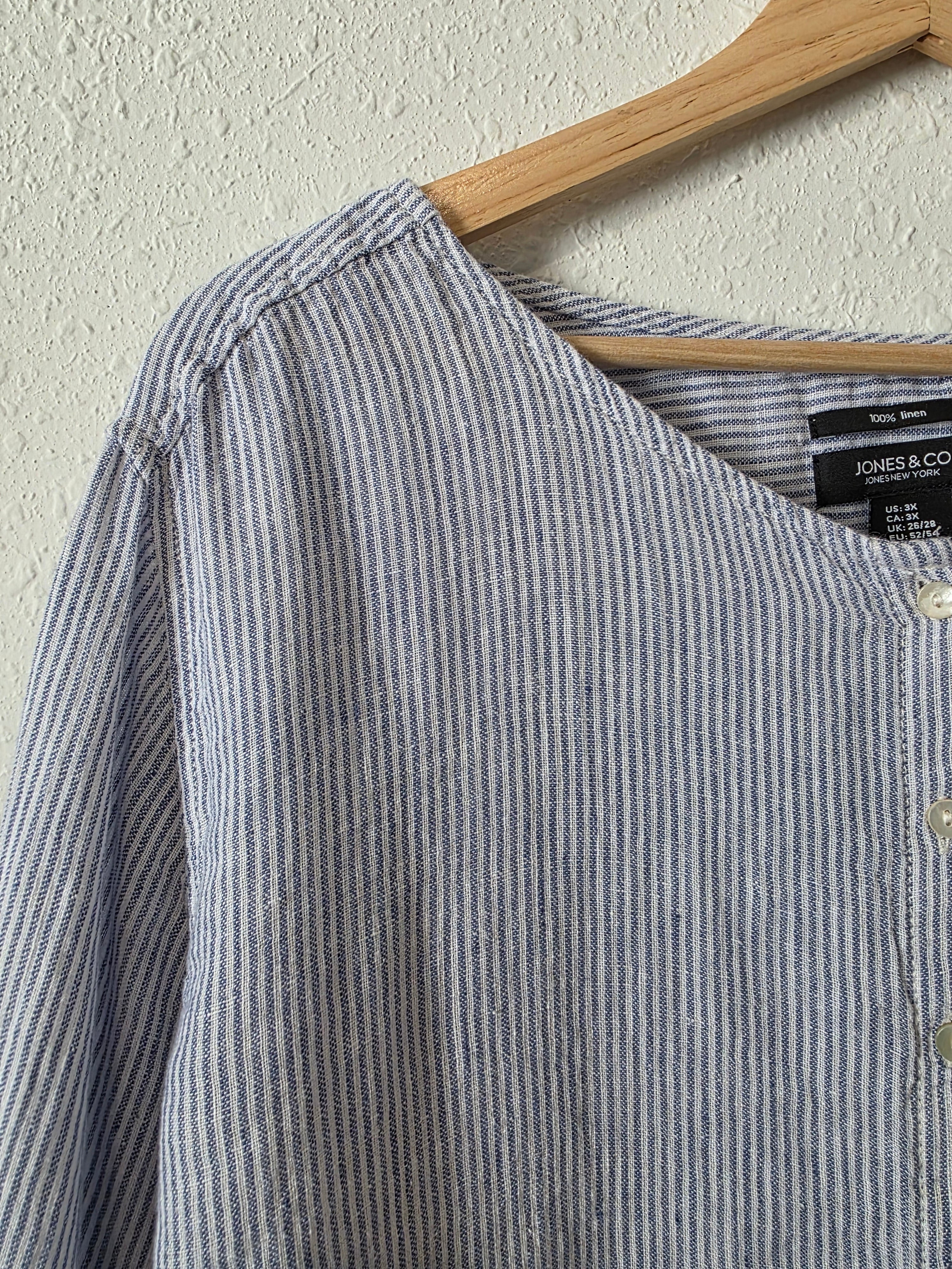 Striped Linen Button Up Shirt (3X)