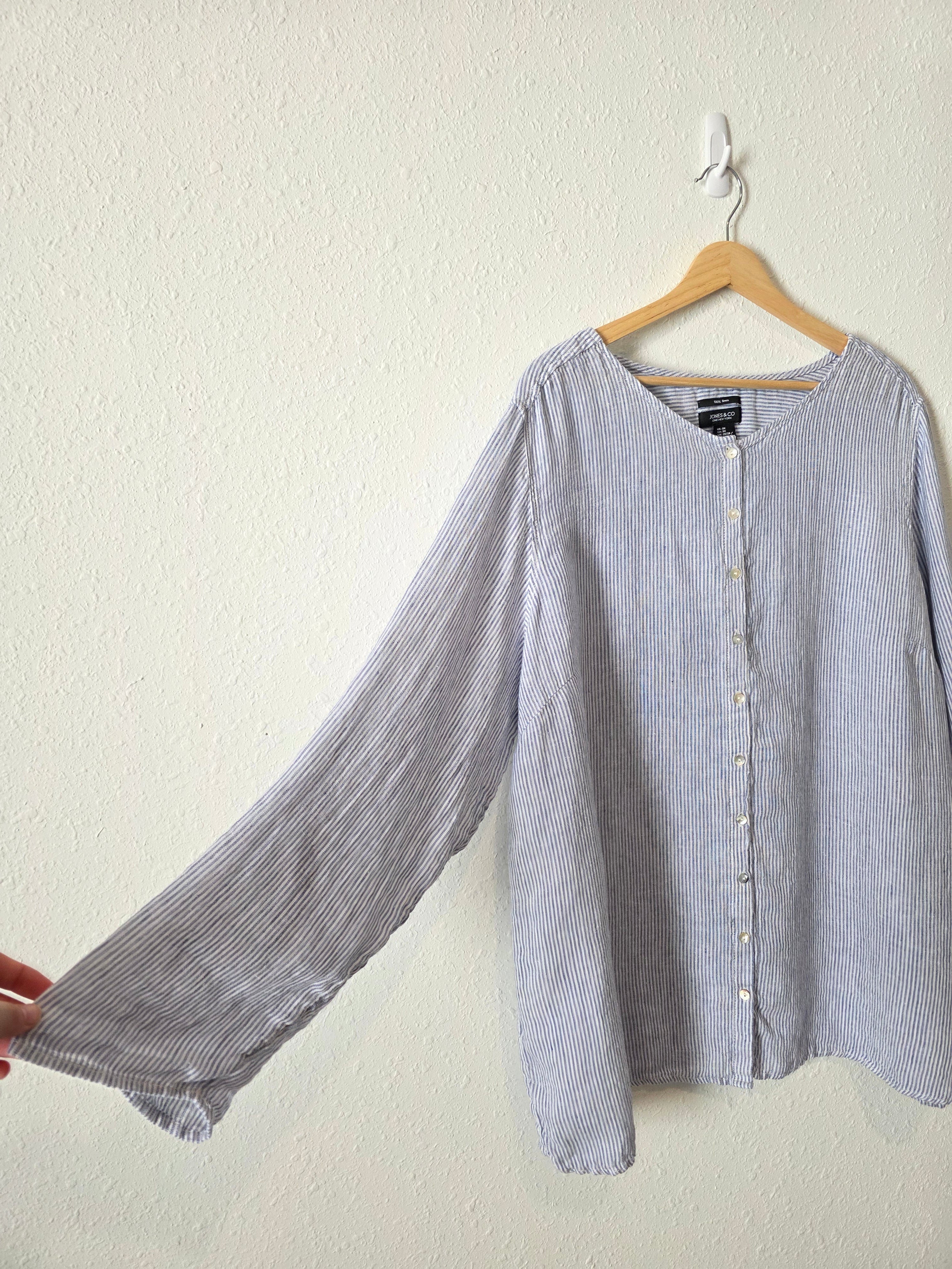 Striped Linen Button Up Shirt (3X)